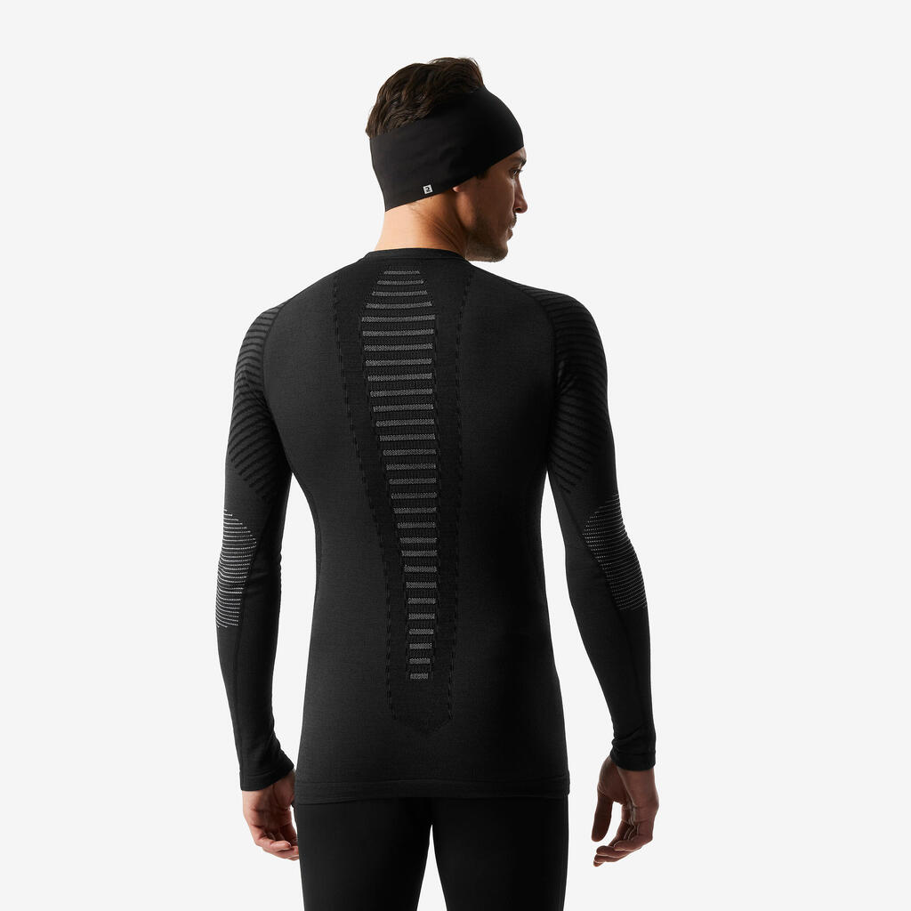 Men’s breathable wool thermal ski base layer top, BL900 - Black