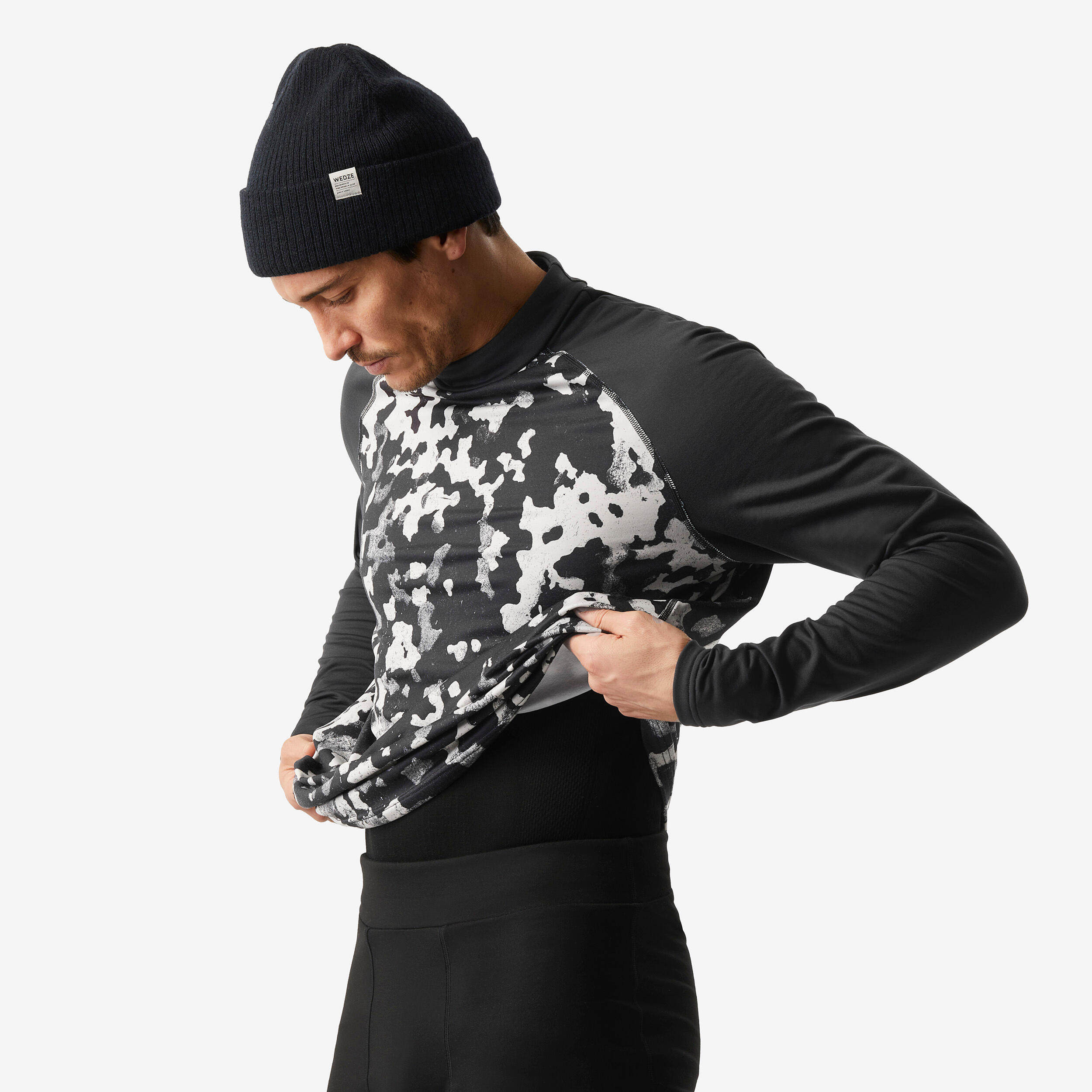 Sous-vêtement de ski coupe ample respirant homme, BL500 haut beige noir graph 4/4