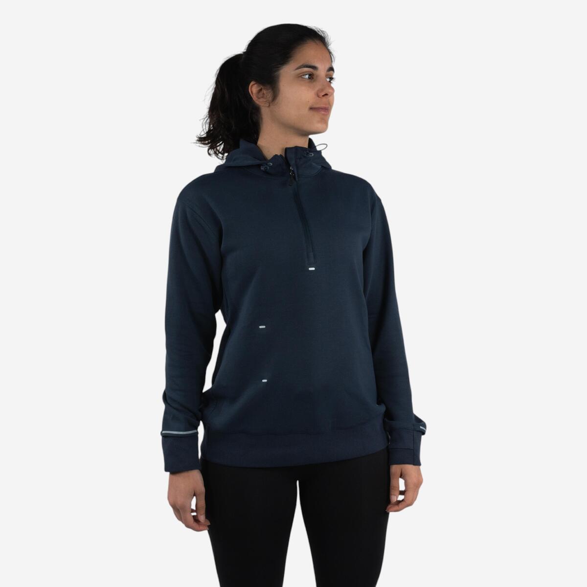Sweat à capuche de running Femme - KIPRUN Run 500 Warm Bleu abysse