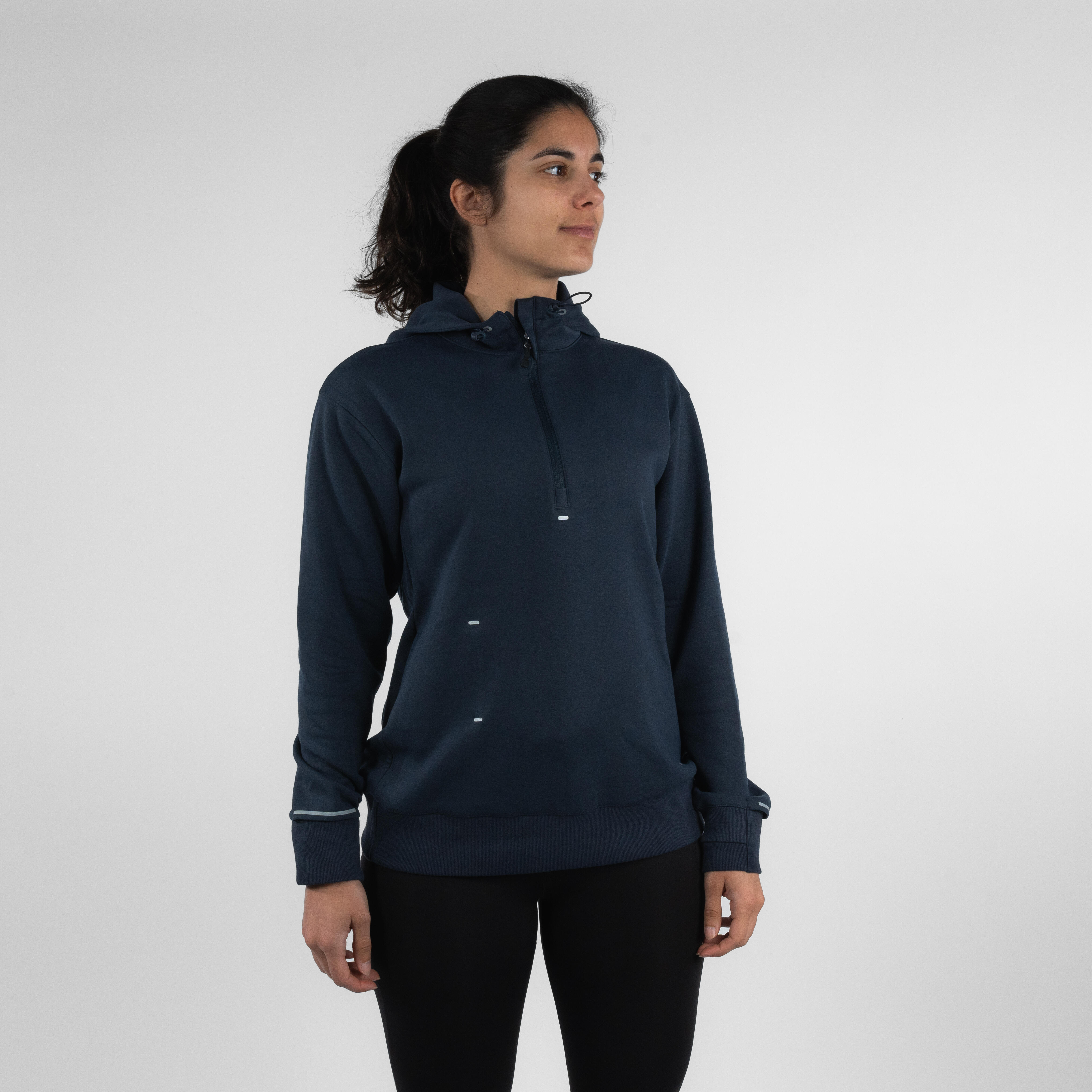 Sweat à capuche de running Femme - KIPRUN Run 500 Warm Bleu abysse