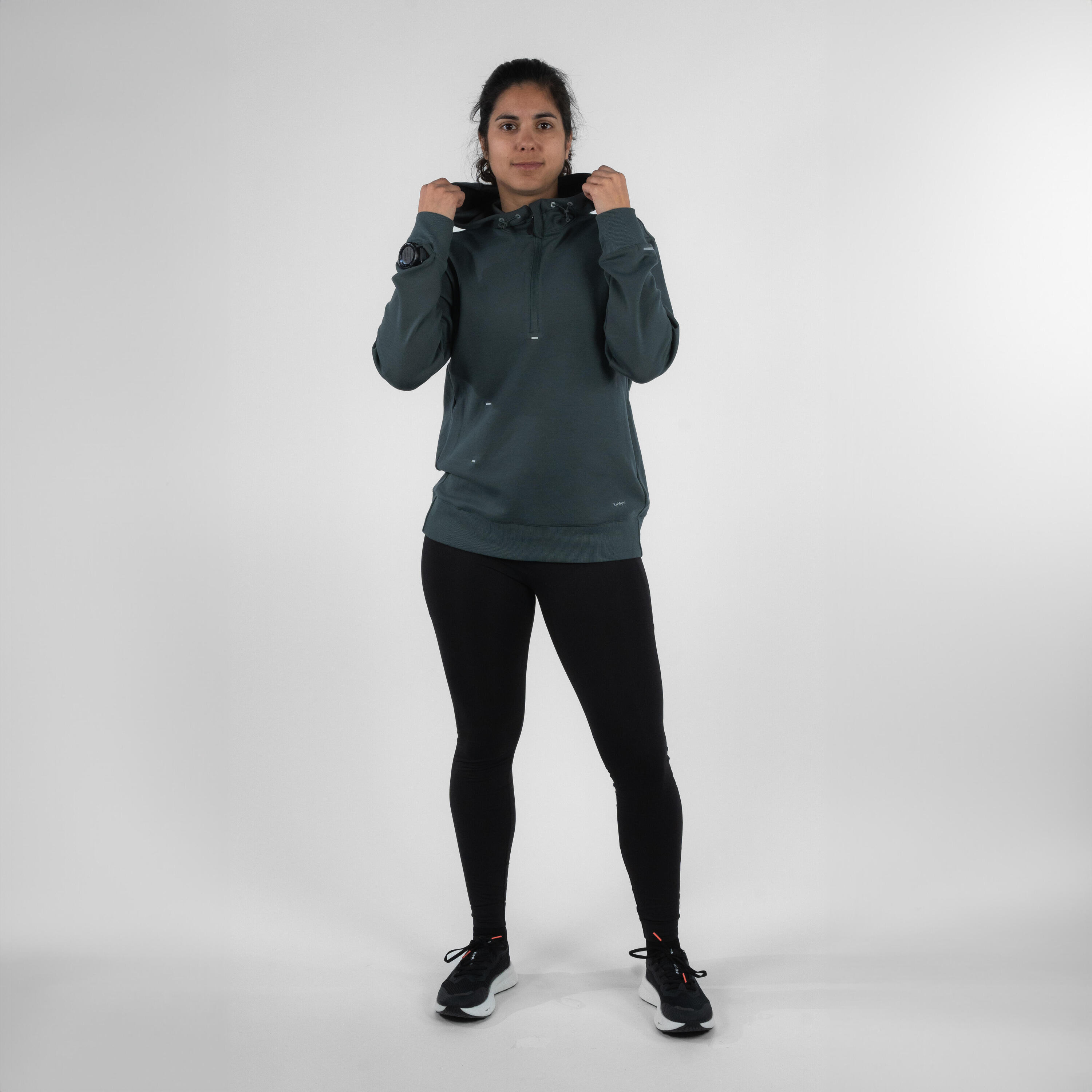 Sudadera con capucha de running Mujer - KIPRUN Run 500 Warm Verde ahumado  6/7