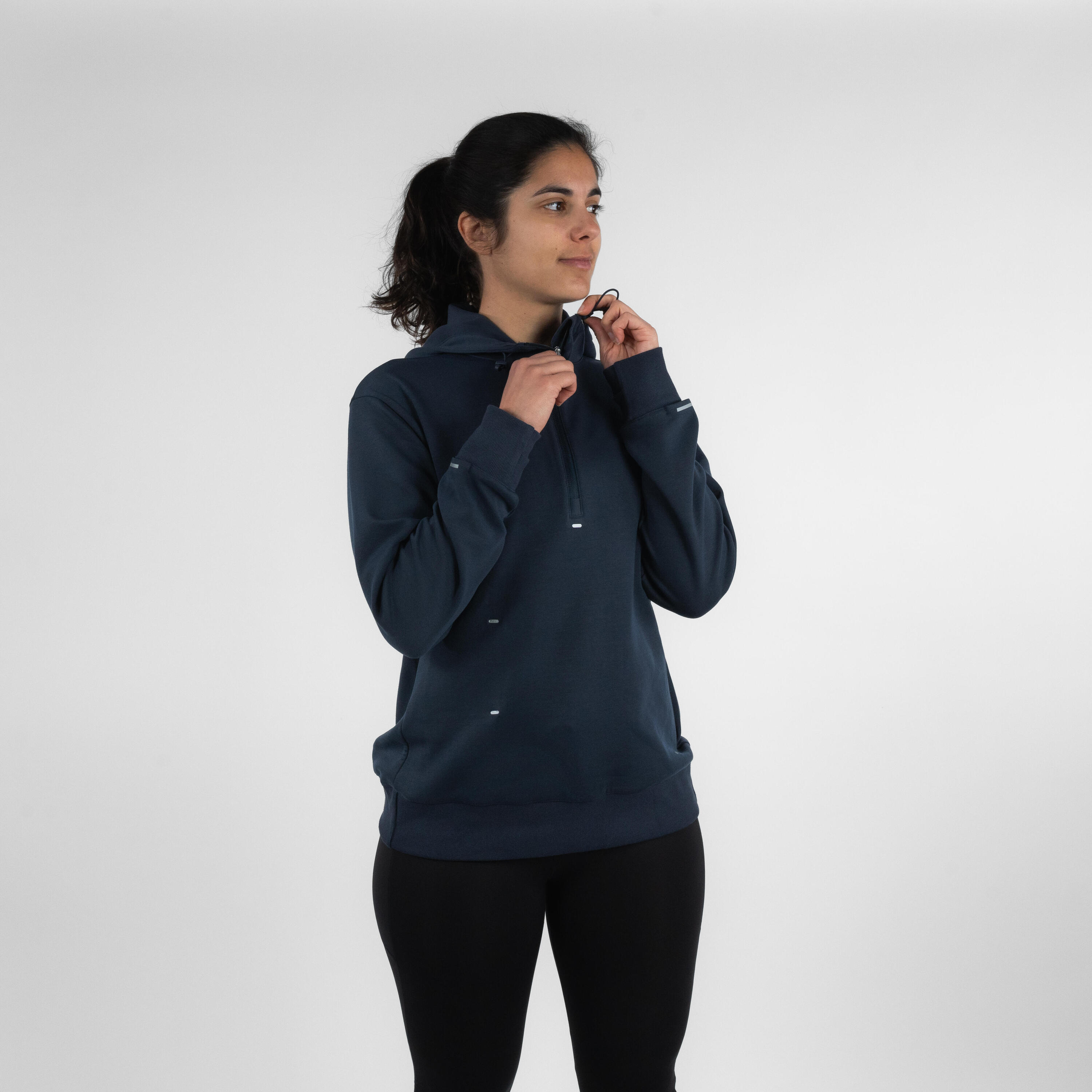 Hoodie voor hardlopen dames Run 500 Warm diepblauw 6/9