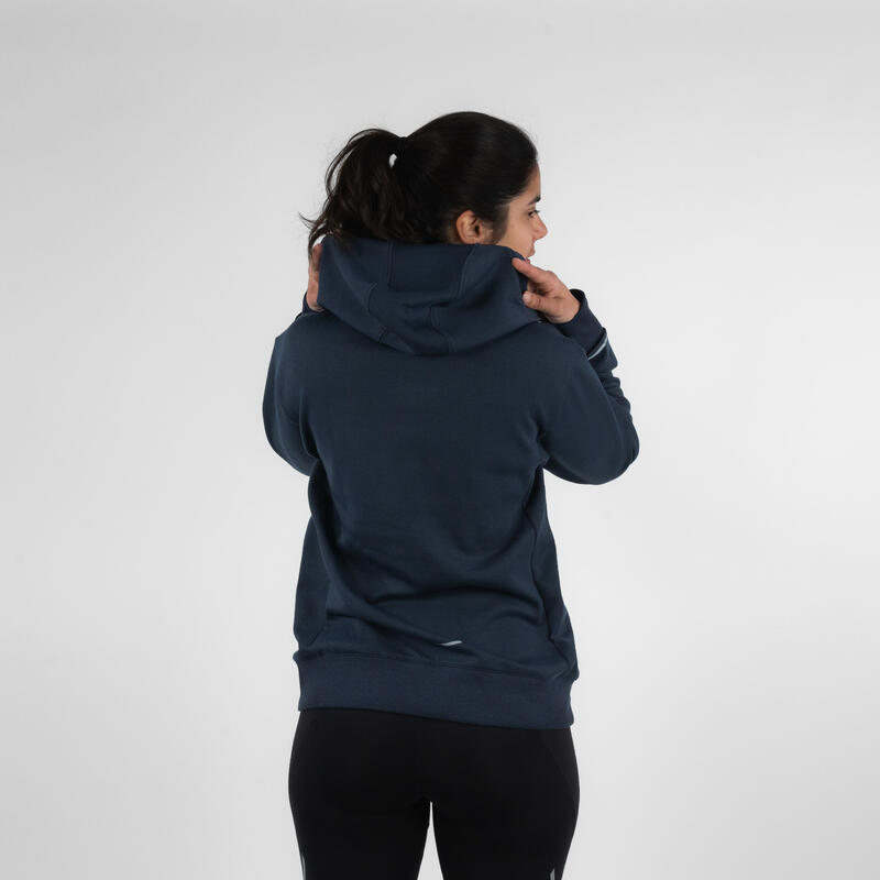 Sweat à capuche de running Femme - KIPRUN Run 500 Warm Bleu abysse