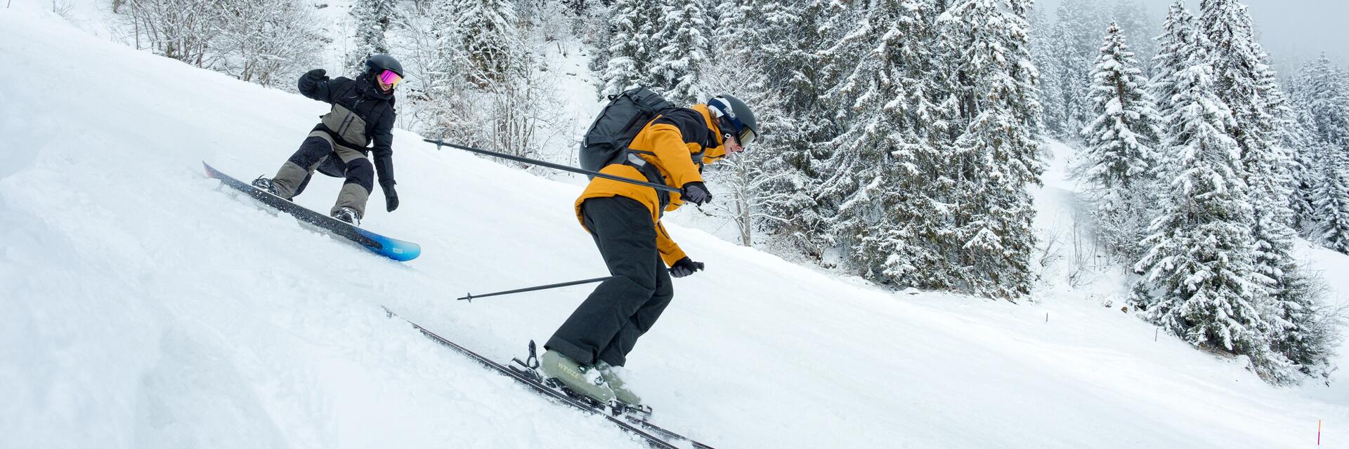 Skieur et snowboarder descente all mountain ski snowboard decathlon quechua winter