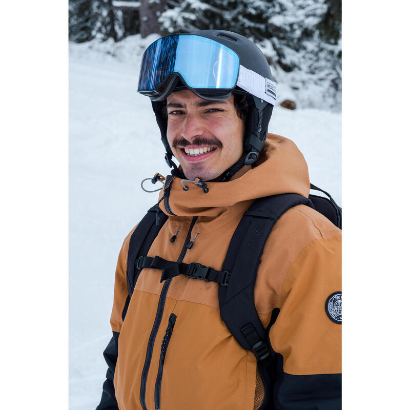 Geacă snowboard călduroasă și rezistentă SNB500 ziprotect maro și negru Bărbați