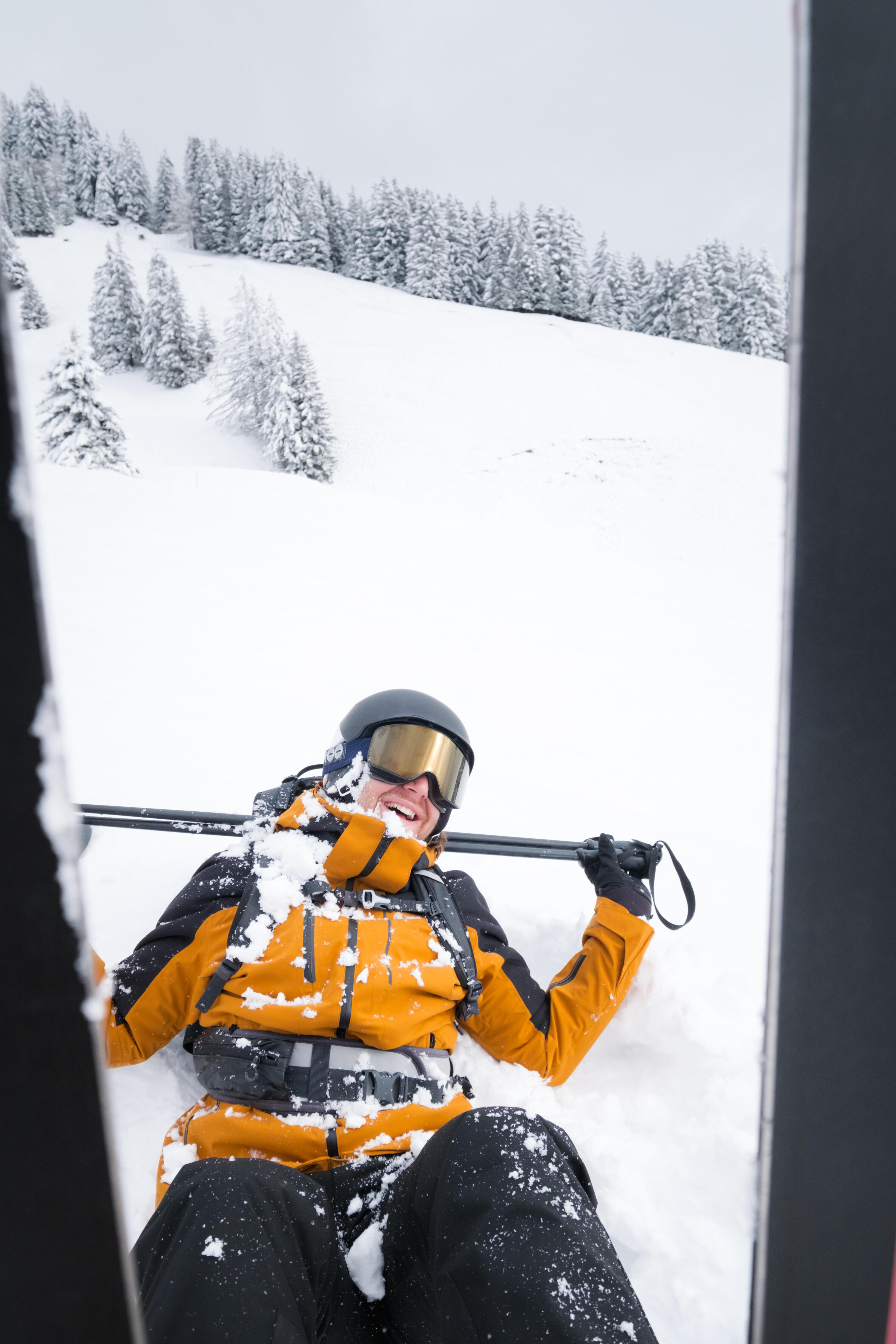 Veste de ski imperméable et résistante homme, 500 SPORT camel et noir 10/13