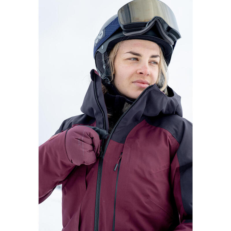 Veste de ski polyvalente et chaude femme, FR 100 bordeaux et noir
