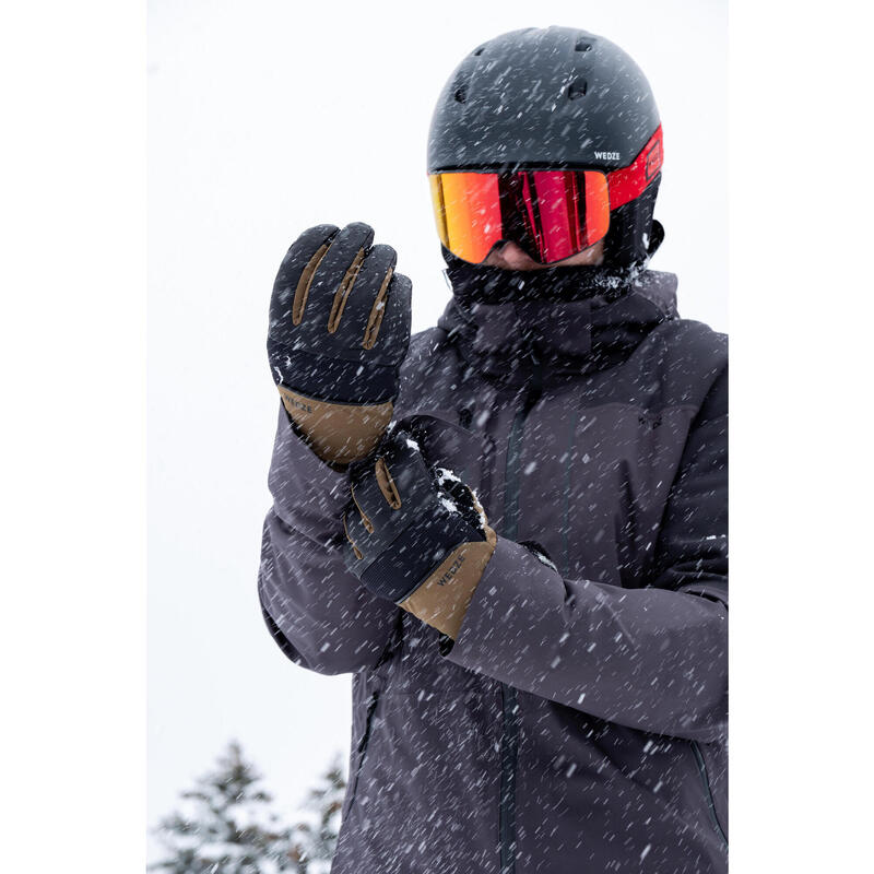 Gants de ski souples adulte, 500 Sport noir et kaki