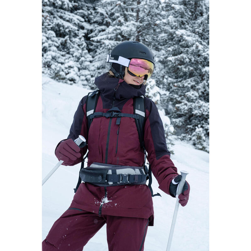 Veste de ski polyvalente et chaude femme, FR 100 bordeaux et noir