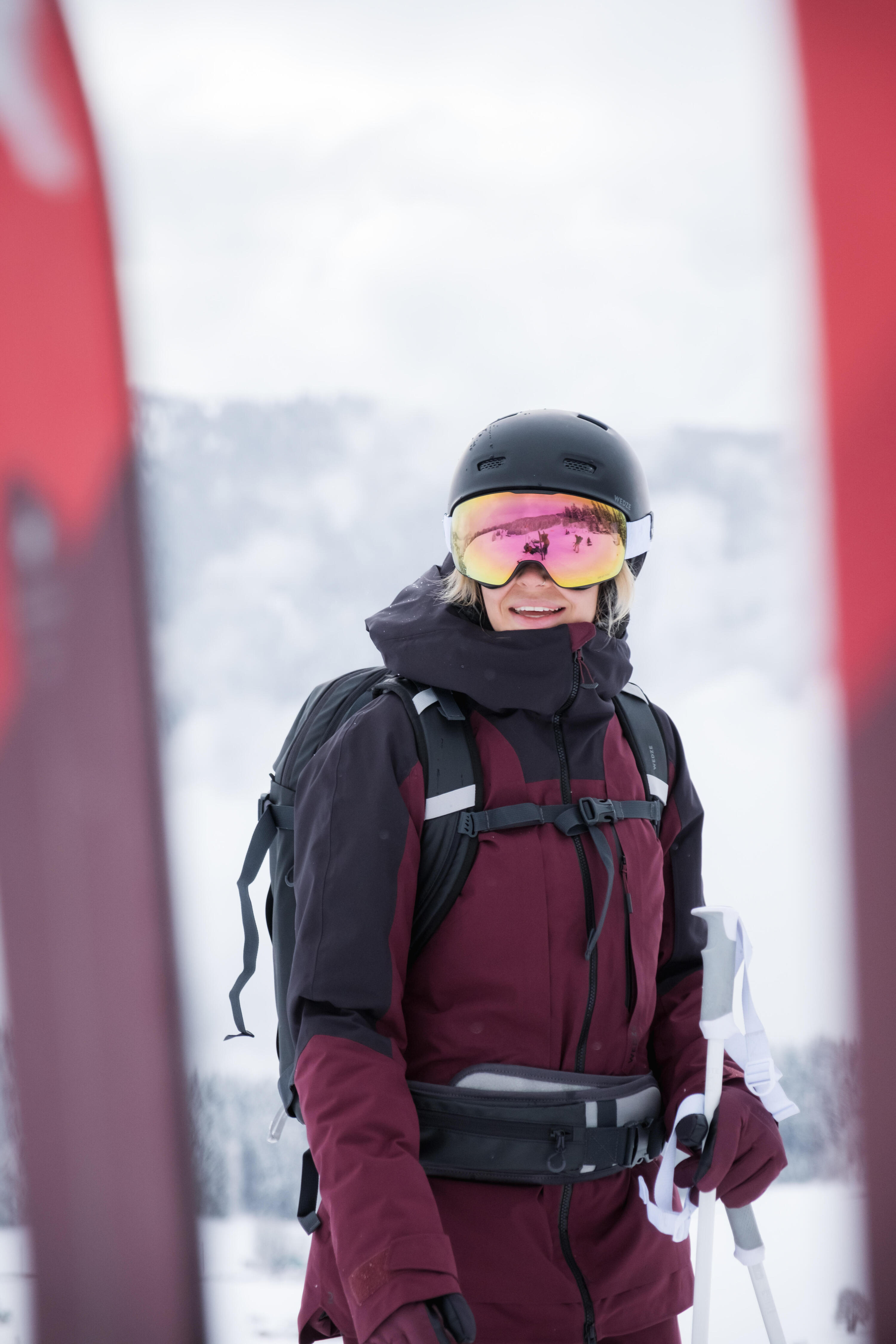 Veelzijdige en warme ski-jas dames FR 100 bordeaux zwart 8/12