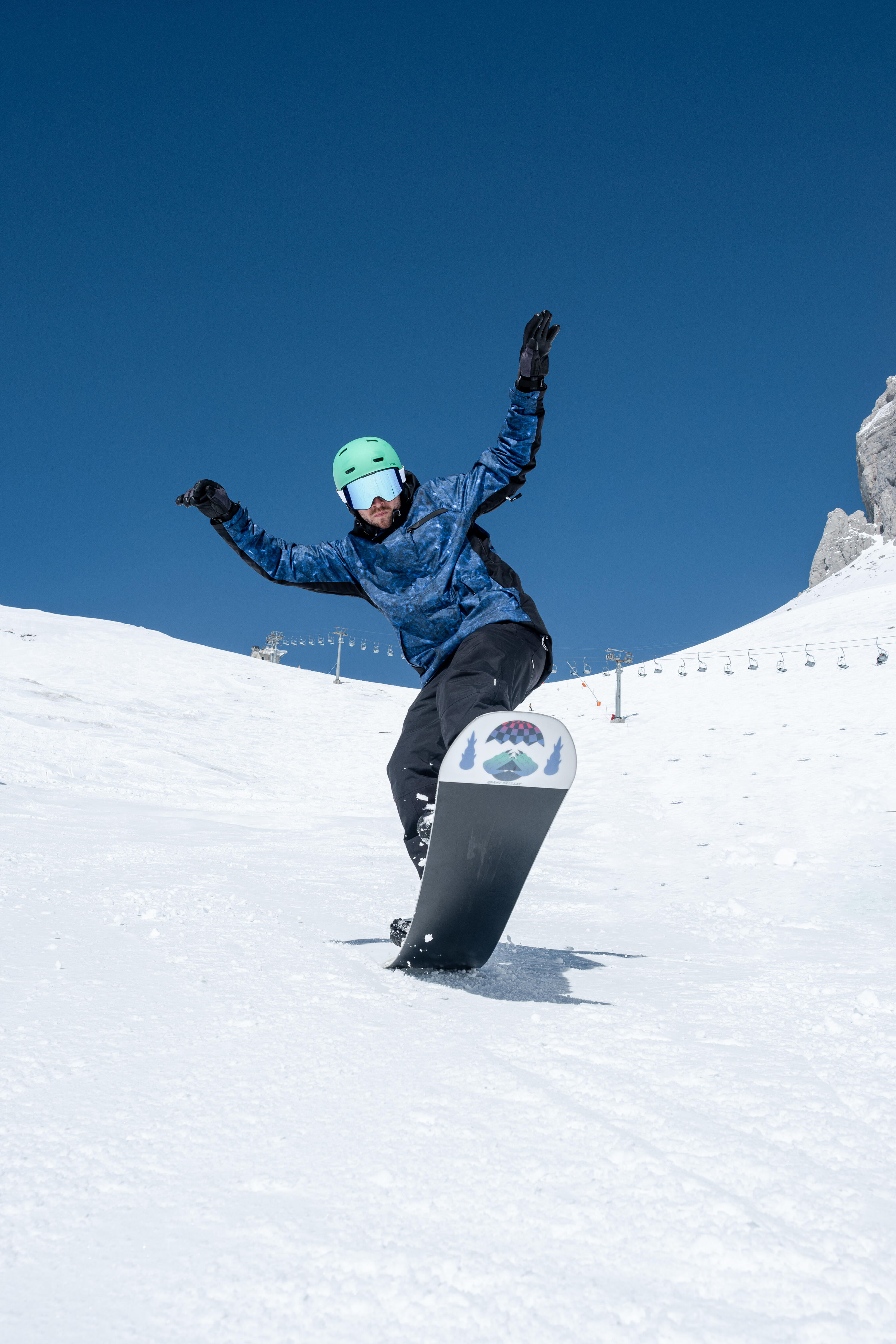 Veste de ski et snowboard longue et chaude homme, 500  graph bleu 8/10
