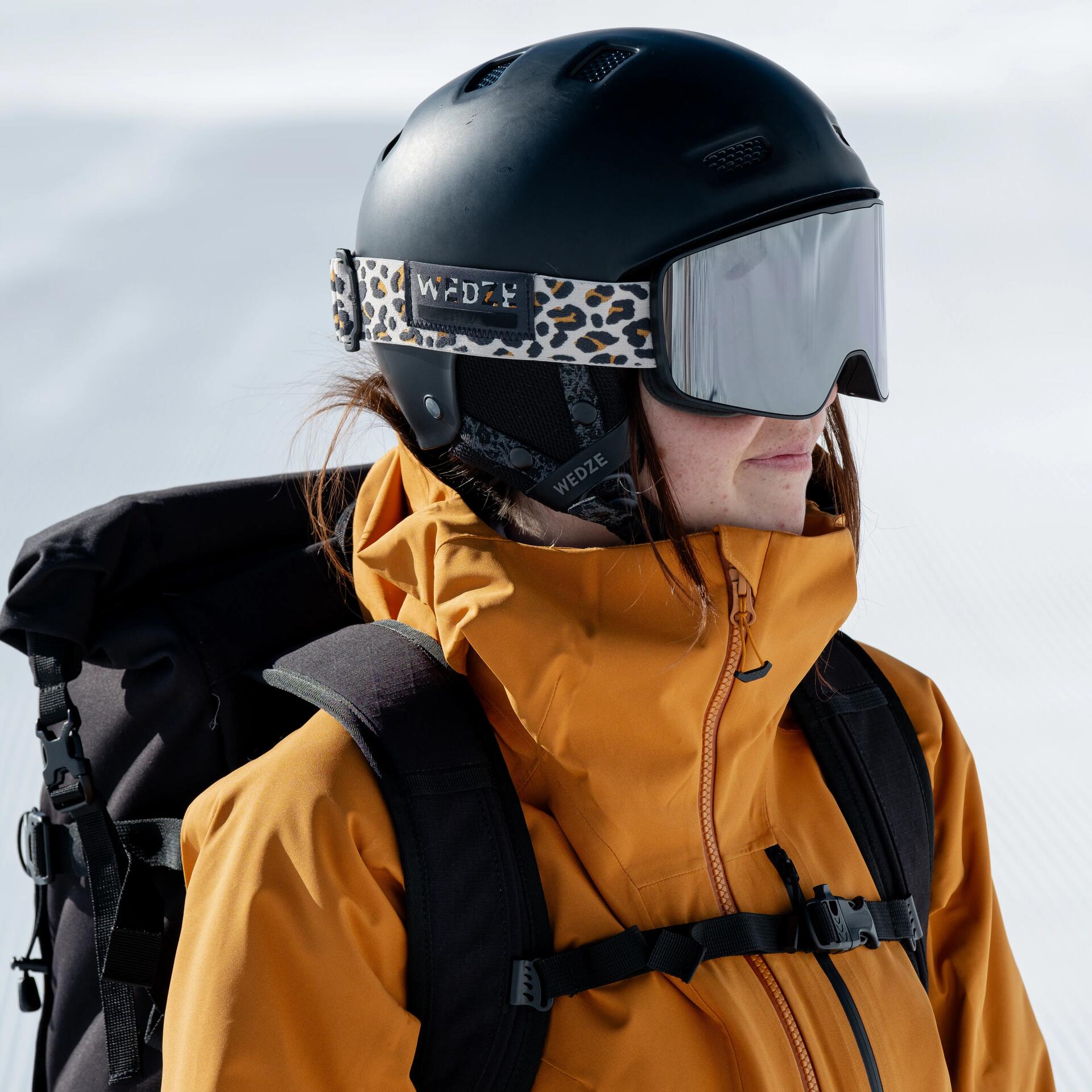 máscara Decathlon freeride ski mulher estampado leopardo