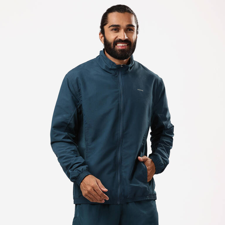 Men's Cardio Fitness Tracksuit Jacket FJA 100 - Turquoise Blue