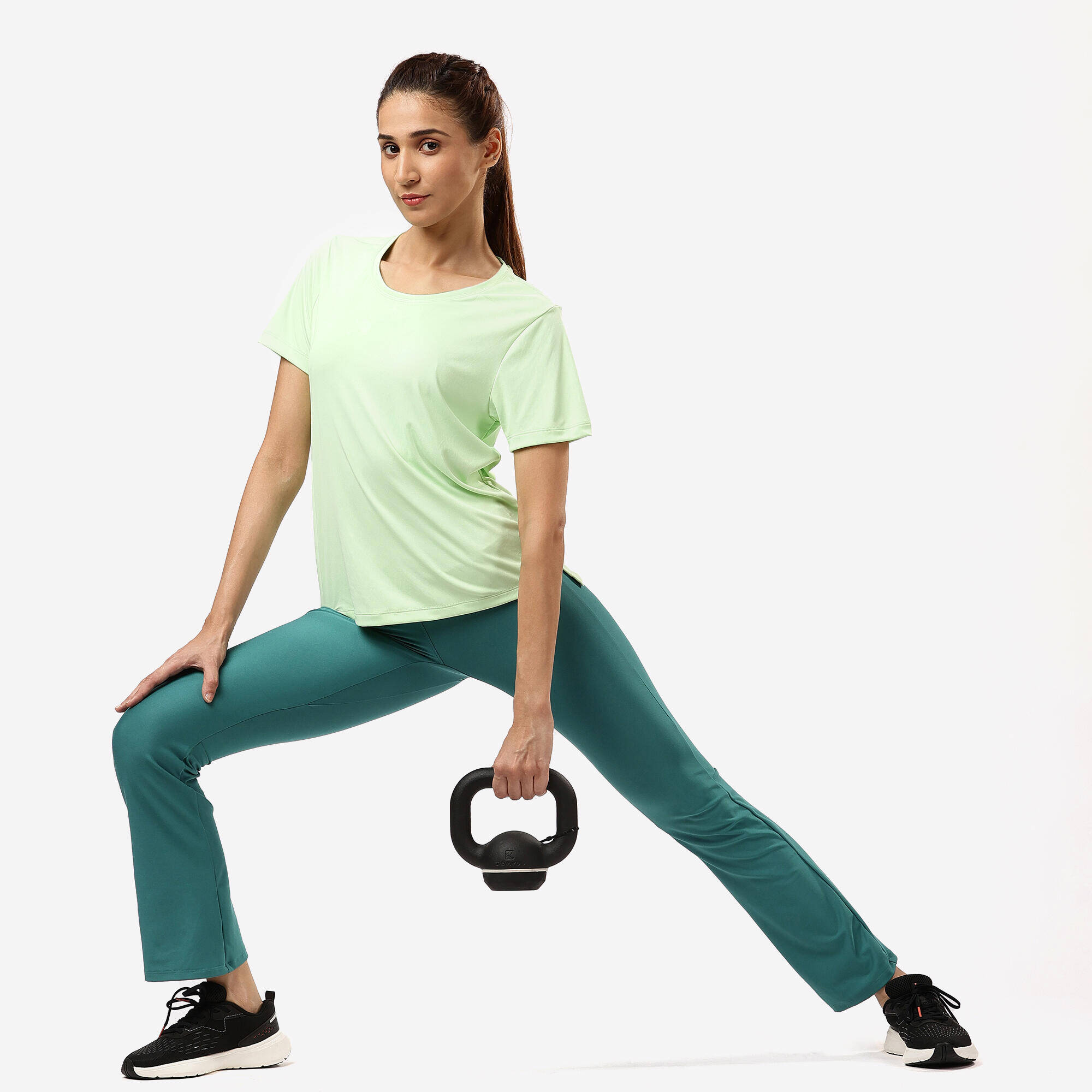 Women Gym Trackpants, Flared and Stretchable, Quick Dry, Opaque Fabric - Green -  3
