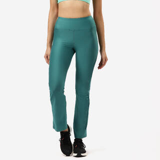 Women Gym Trackpants, Flared and Stretchable, Quick Dry, Opaque Fabric - Green