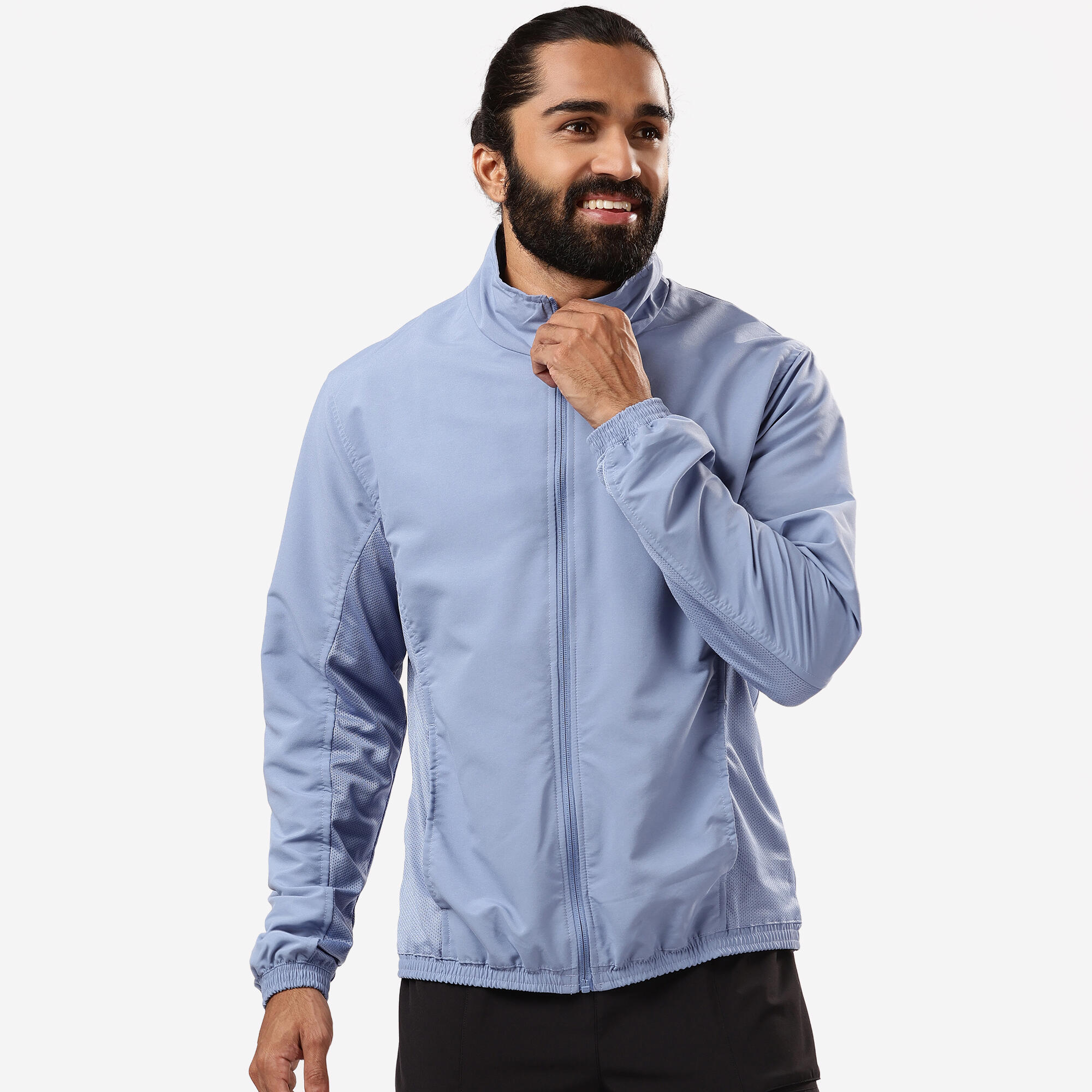 Men's Cardio Fitness Tracksuit Jacket FJA 100 - Greyish Blue