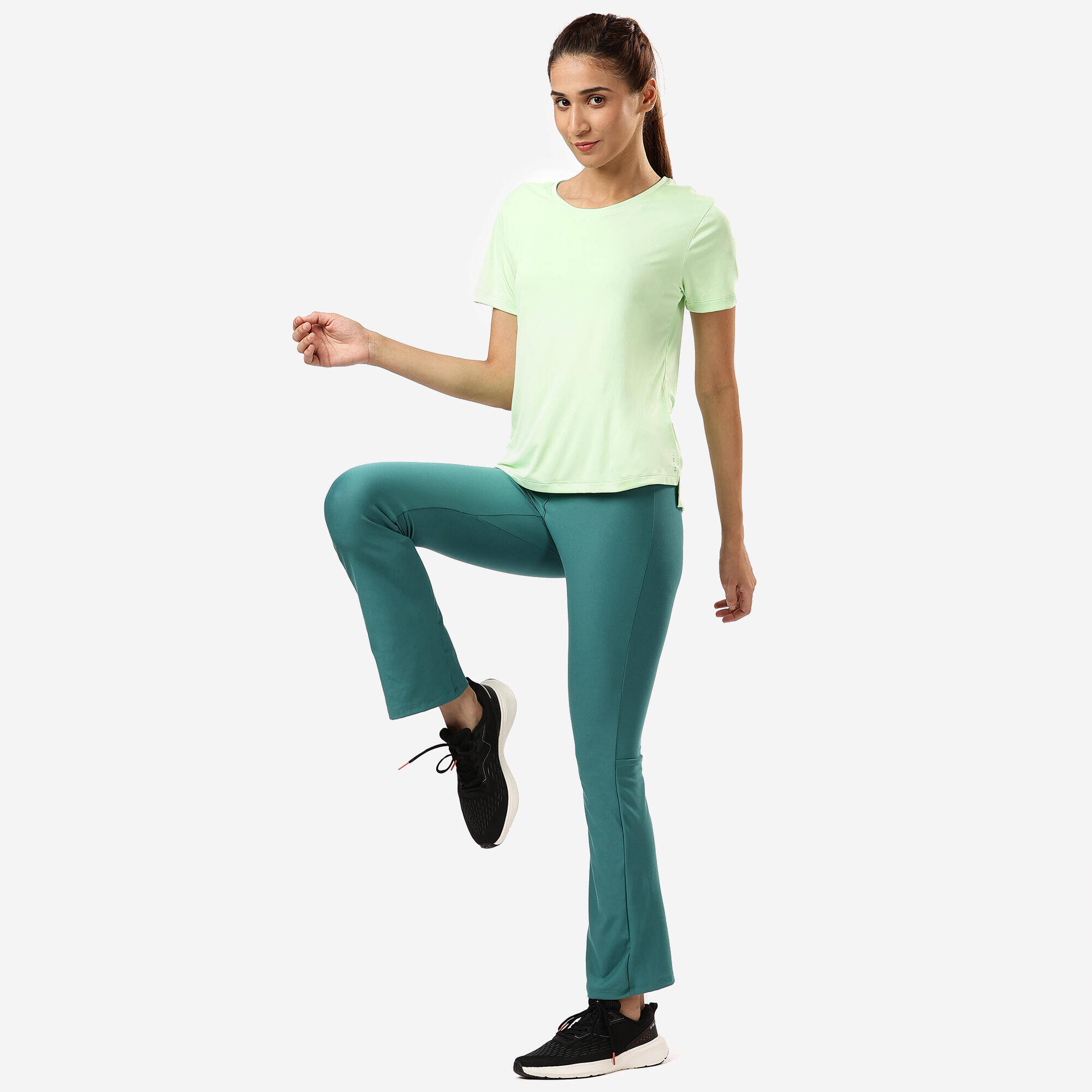 Women Gym Trackpants, Flared and Stretchable, Quick Dry, Opaque Fabric - Green -  2