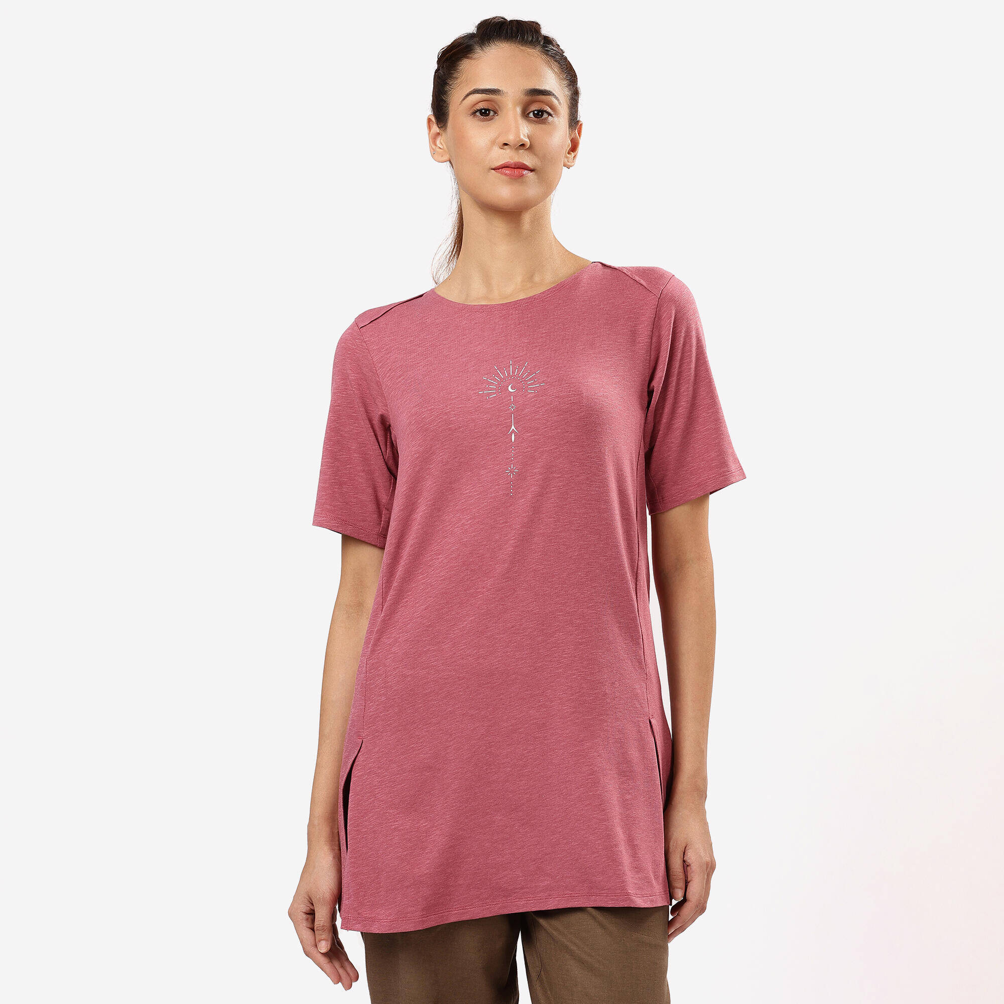 Soft Yoga Short Kurti for Women- Ash Pink