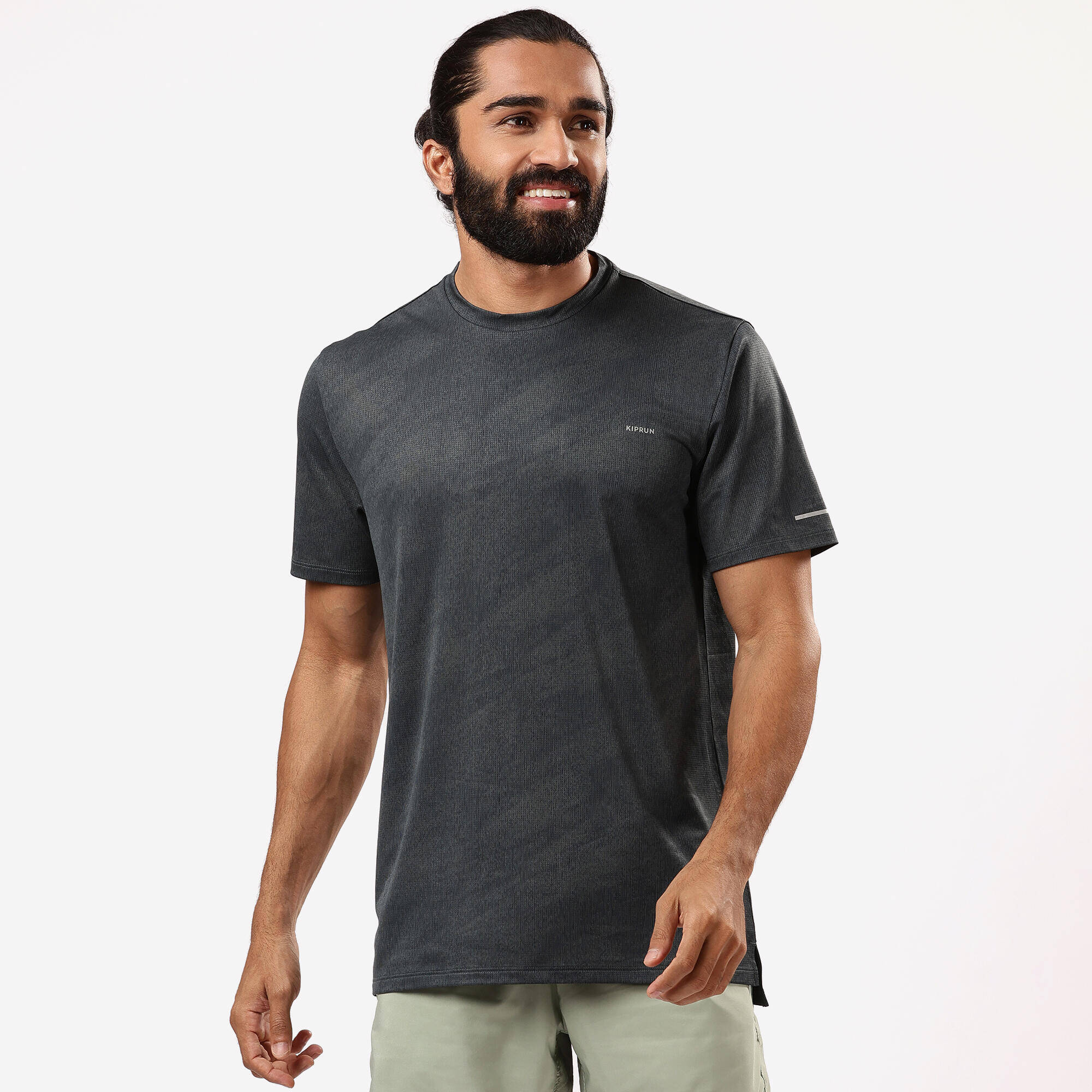 Kiprun Run 500 Men's breathable running T-shirt - brown/grey -  1
