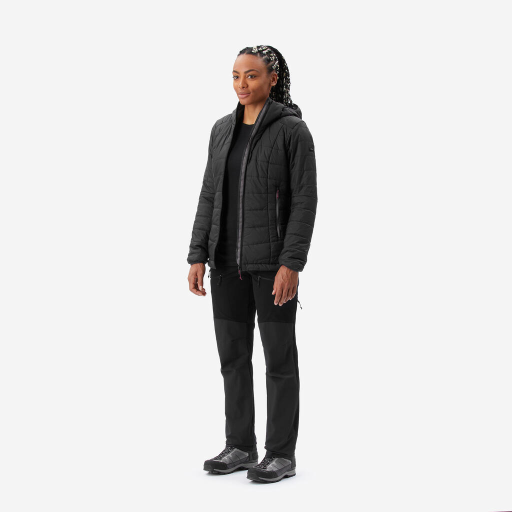 Chaqueta acolchada con capucha de mujer para trekking de montaña MT100 -5°C azul