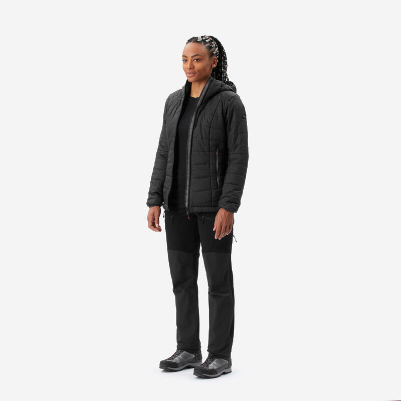 Doudoune de trek à capuche synthétique femme, MT100 noir