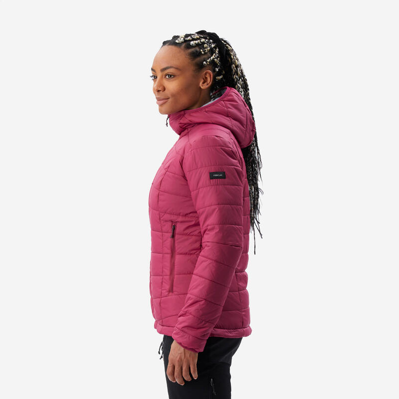 Doudoune de trek à capuche synthétique femme, MT100 violet