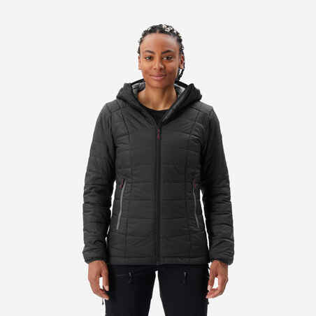 Pernata jakna za trekking MT100 za -5 °C s kapuljačom ženska crna