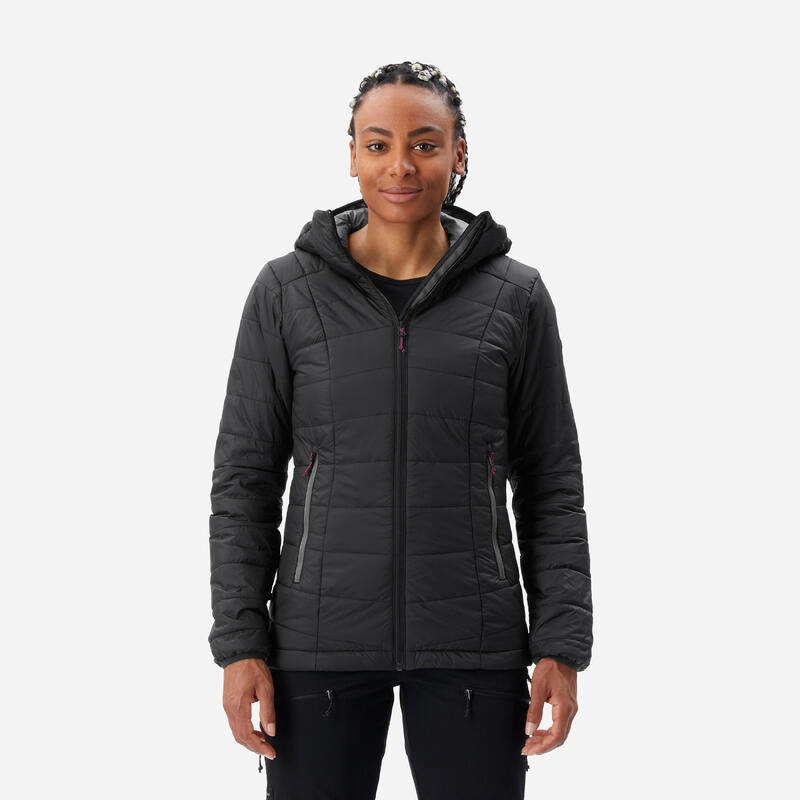 Doudoune de trek à capuche synthétique femme, MT100 noir