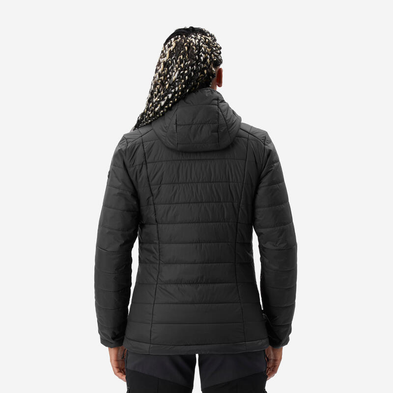 Doudoune de trek à capuche synthétique femme, MT100 noir