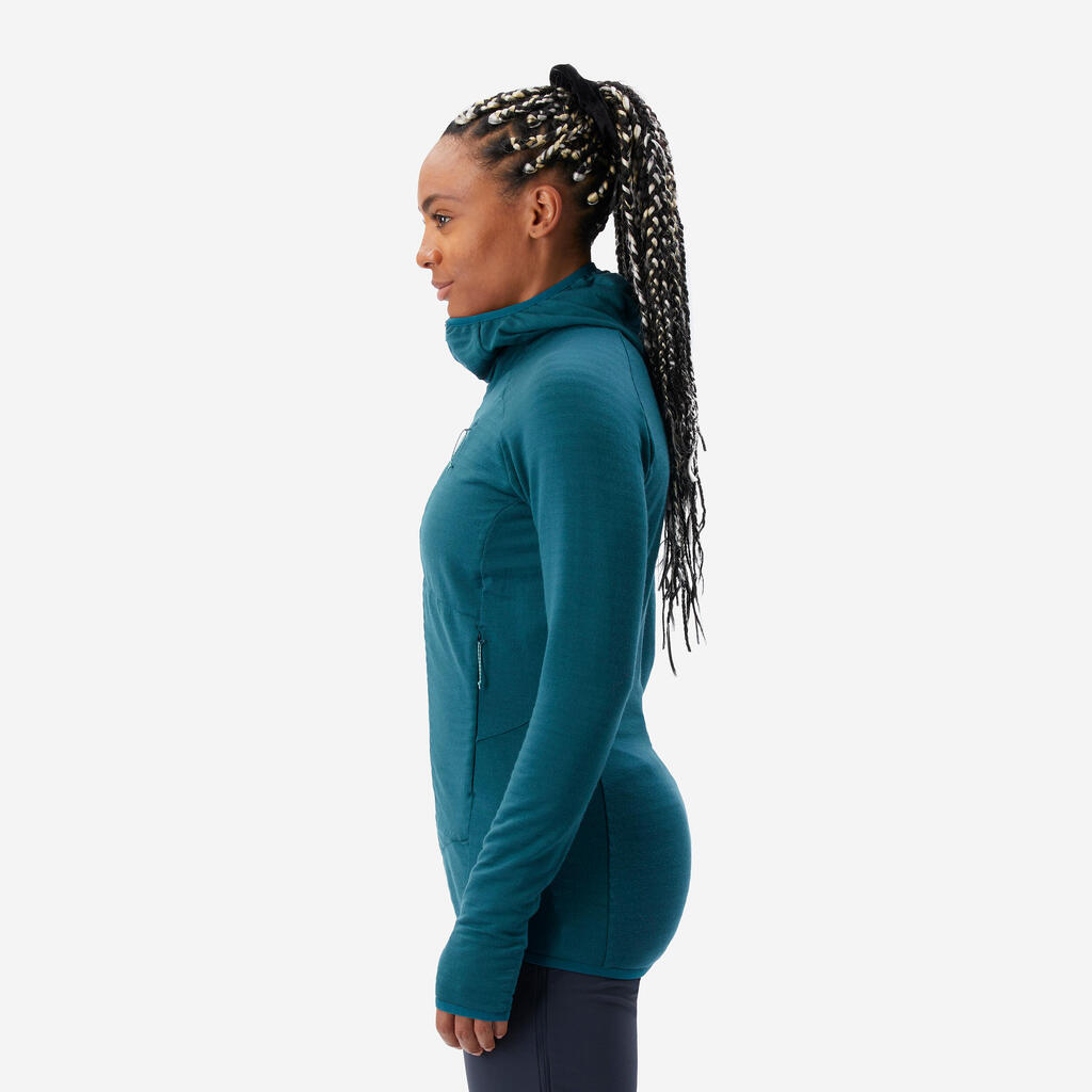 Women’s Hooded Pullover Merino Wool - MOUNTAINEERING Green