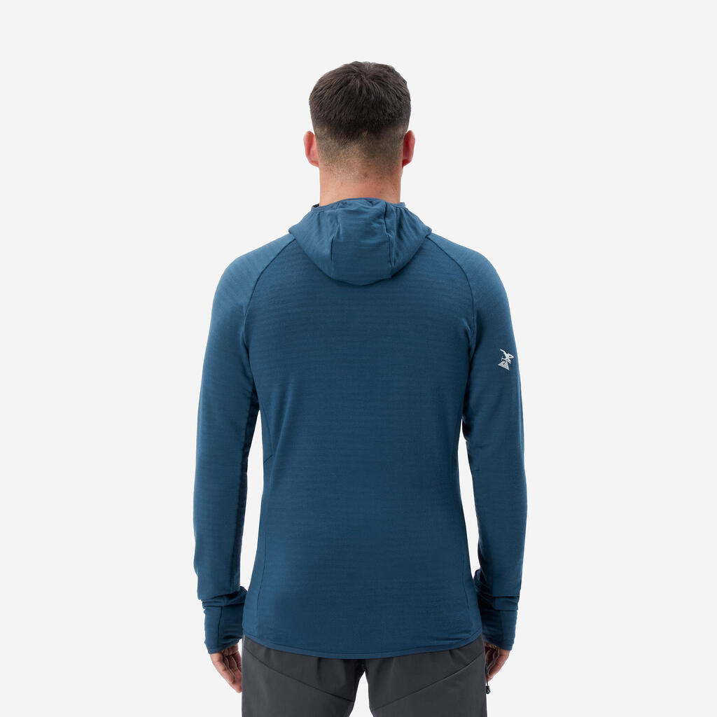 Pull technique à capuche en laine mérinos homme - alpinism bleu