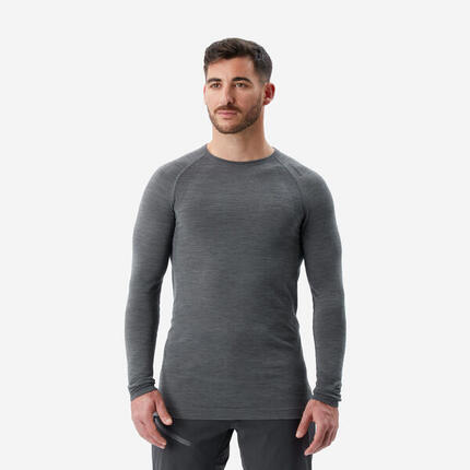 T-shirt manches longues en laine mérinos homme, Seamless gris