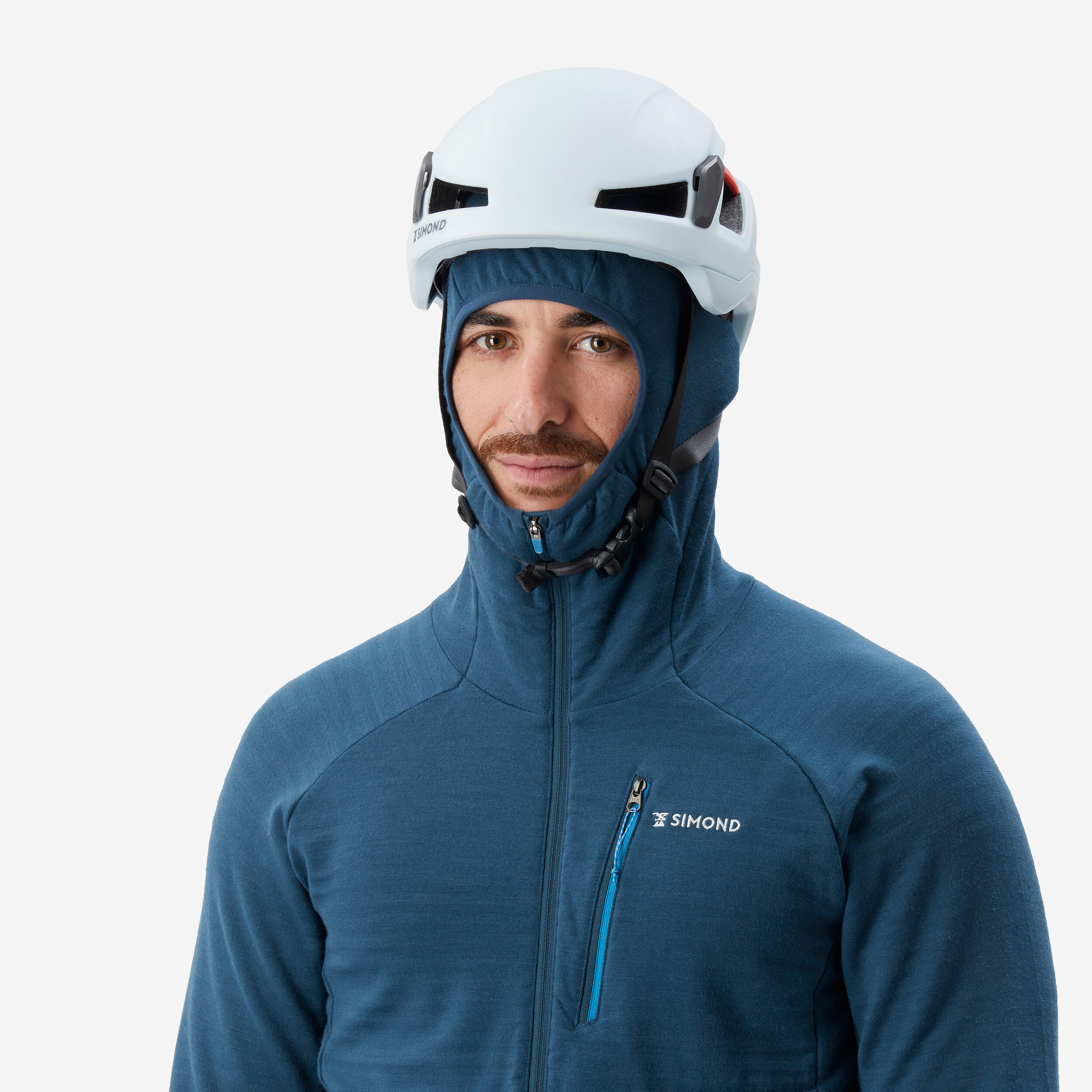 Felpa con cappuccio tecnica da uomo in lana merino - ALPINISM Blue