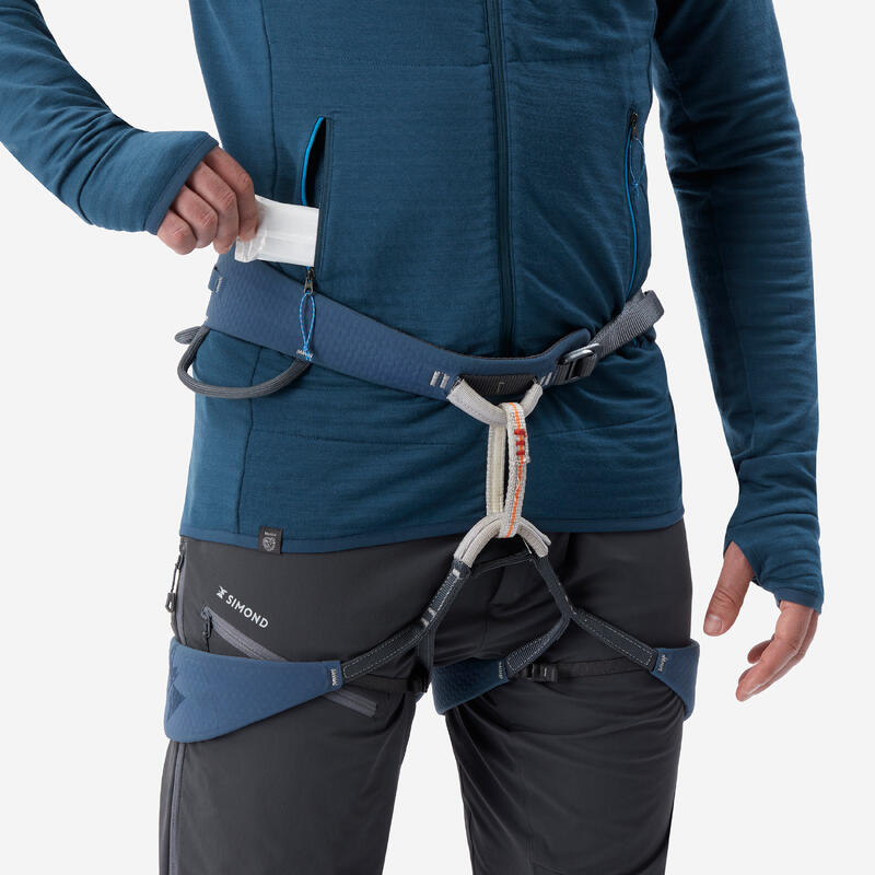Klettersweatshirt mit Kapuze aus Merinowolle Alpinism Herren blau