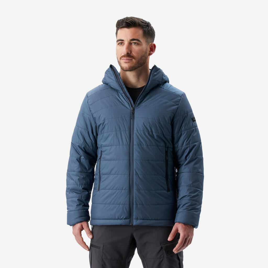 Doudoune de trek synthétique à capuche homme, MT100 - 5°C bleu