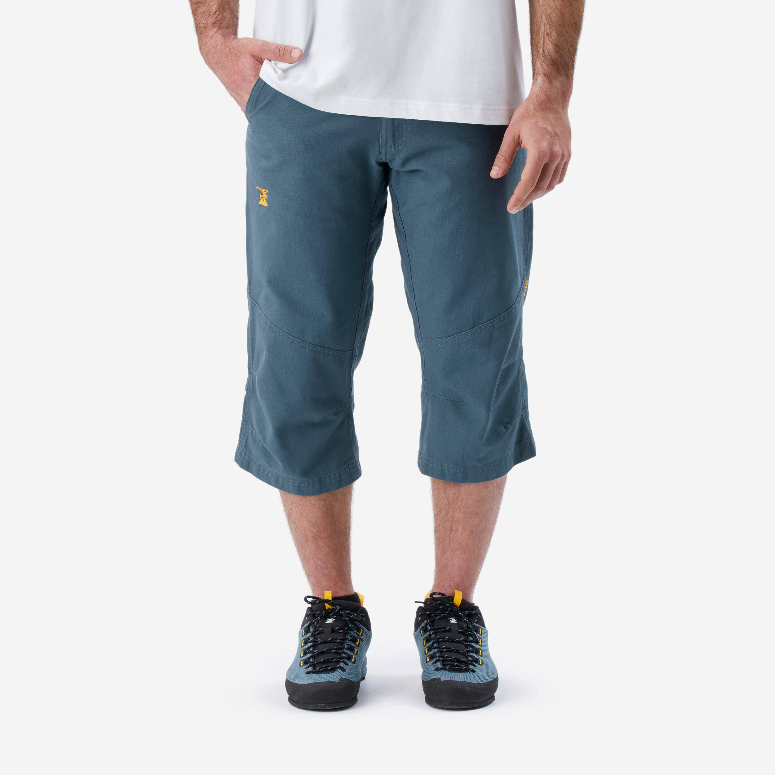 MEN’S CLIMBING STRETCH BIO COTTON 3/4 TROUSERS VERTIKA GREY -  1