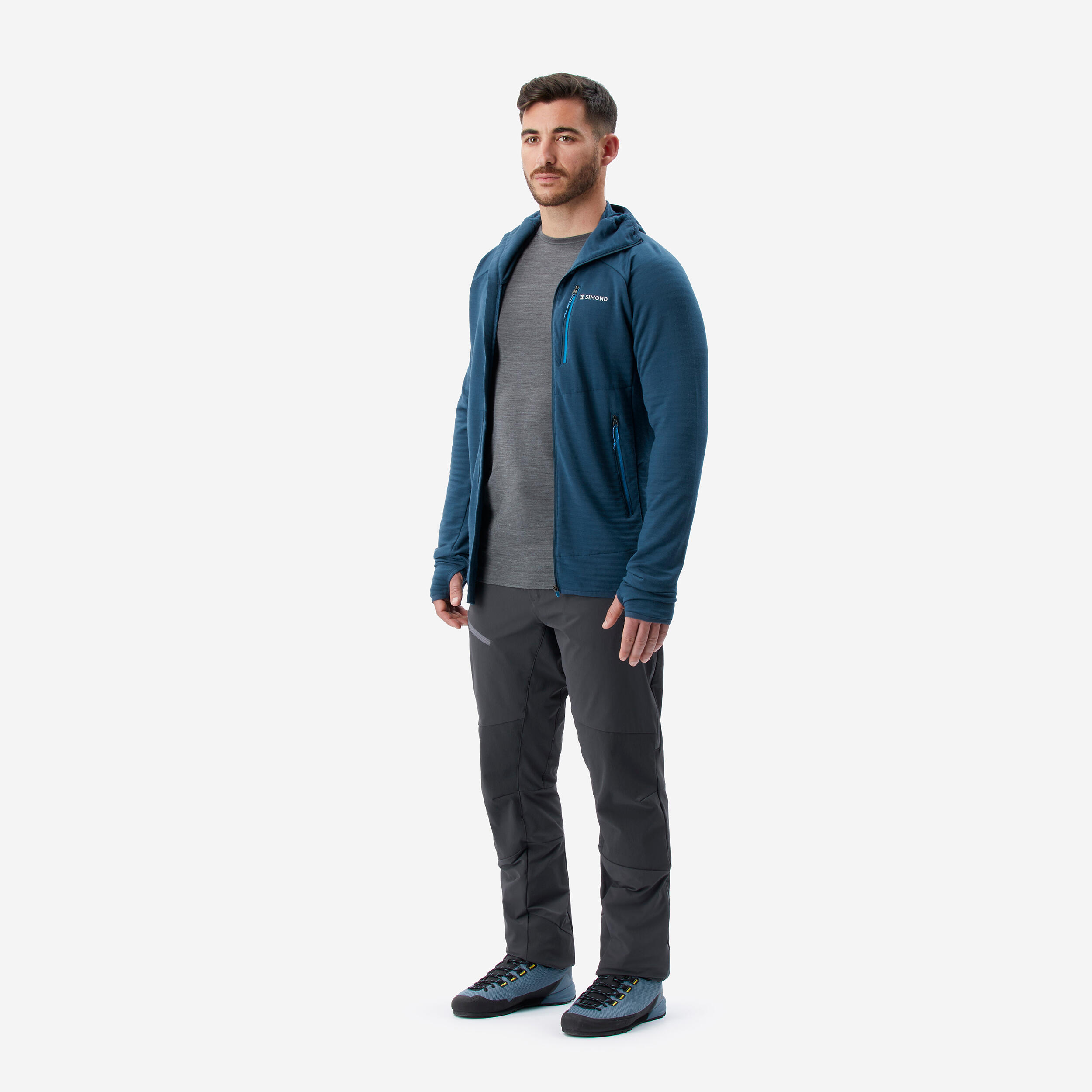 Men's technical hooded sweater in merino wool - ALPINISM Blue