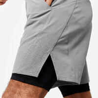 Breathable 2-in-1 Fitness Shorts with Zip Pocket - Grey