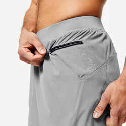 Breathable 2-in-1 Fitness Shorts with Zip Pocket - Grey