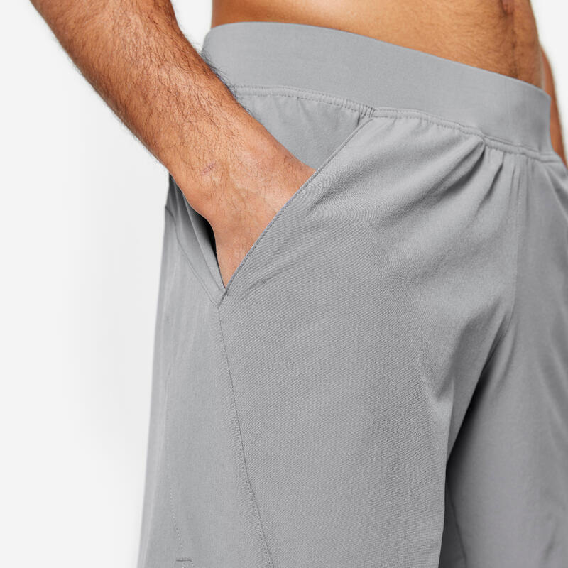 Pantalón Corto Fitness Hombre Gris 2 En 1 Transpirable Bolsillo Cremallera