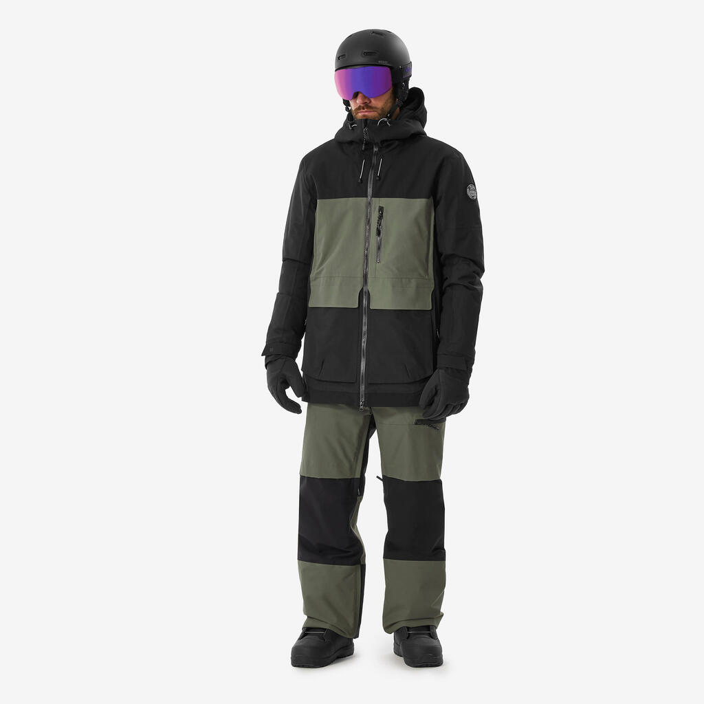 Men’s Warm and Durable Snowboard Jacket SNB 500 Ziprotect - Camel and Black