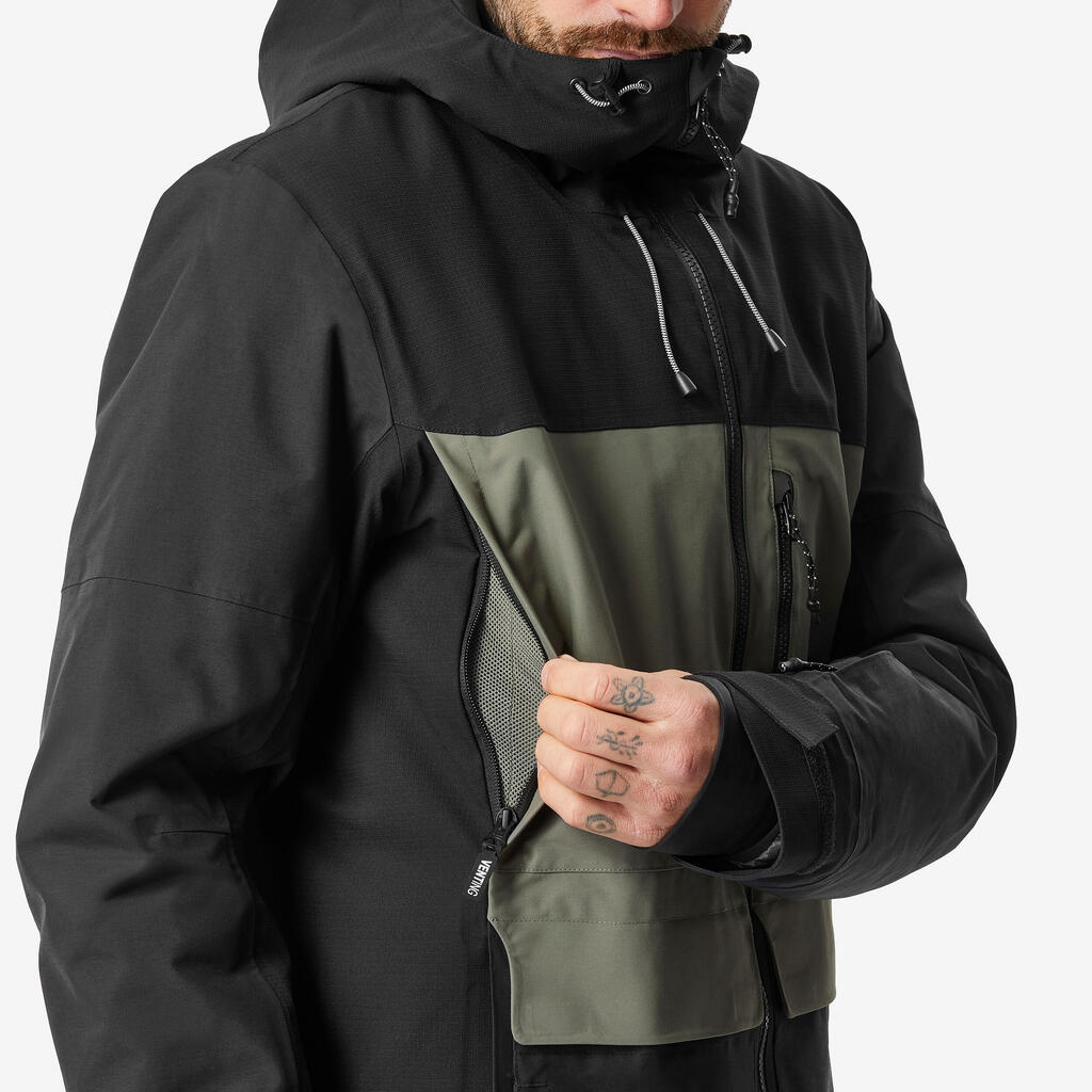 Men’s Warm and Durable Snowboard Jacket SNB 500 Ziprotect - Camel and Black
