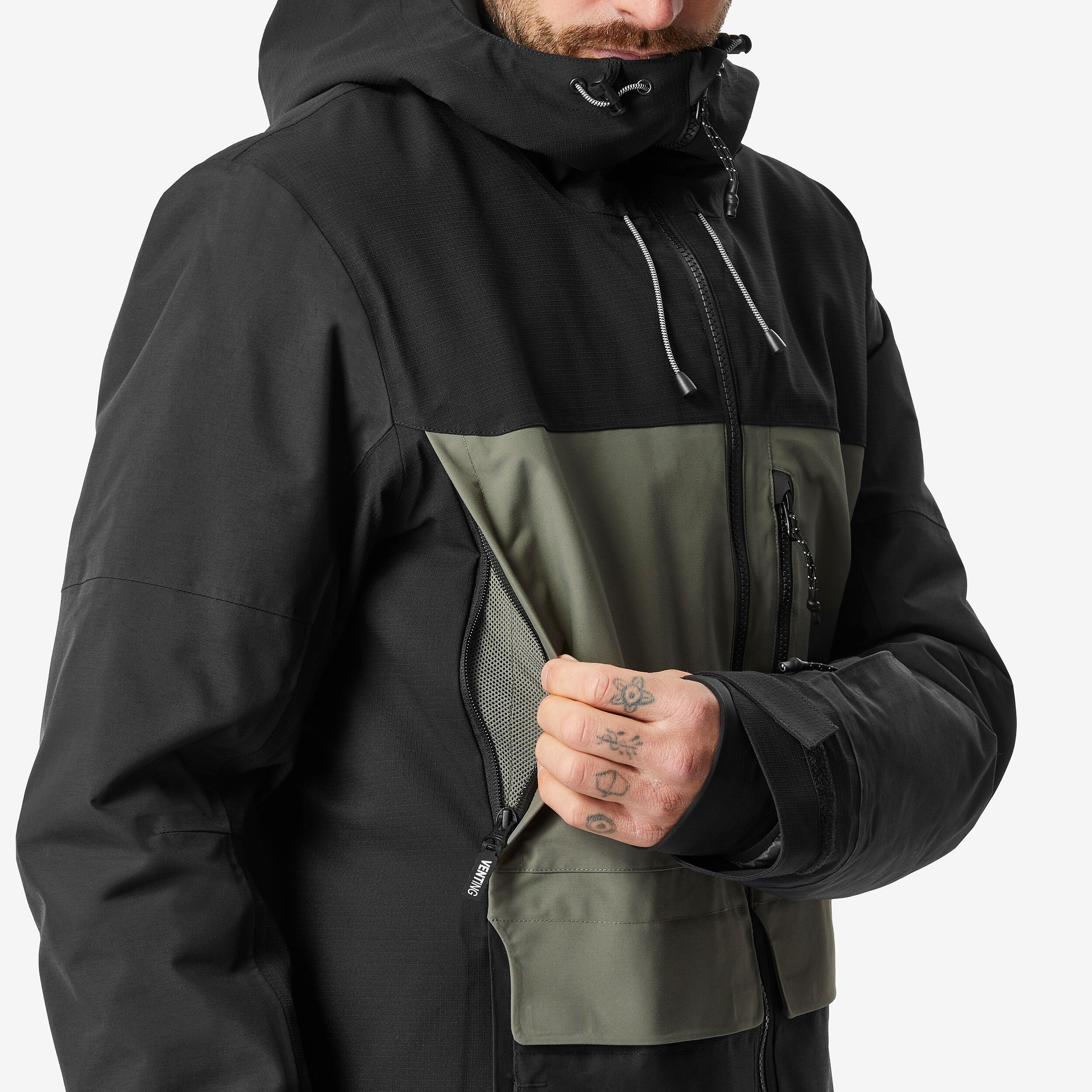 Snowboardjacke Herren warm abriebfest - SNB 500 Ziprotec khaki/schwarz 9/11
