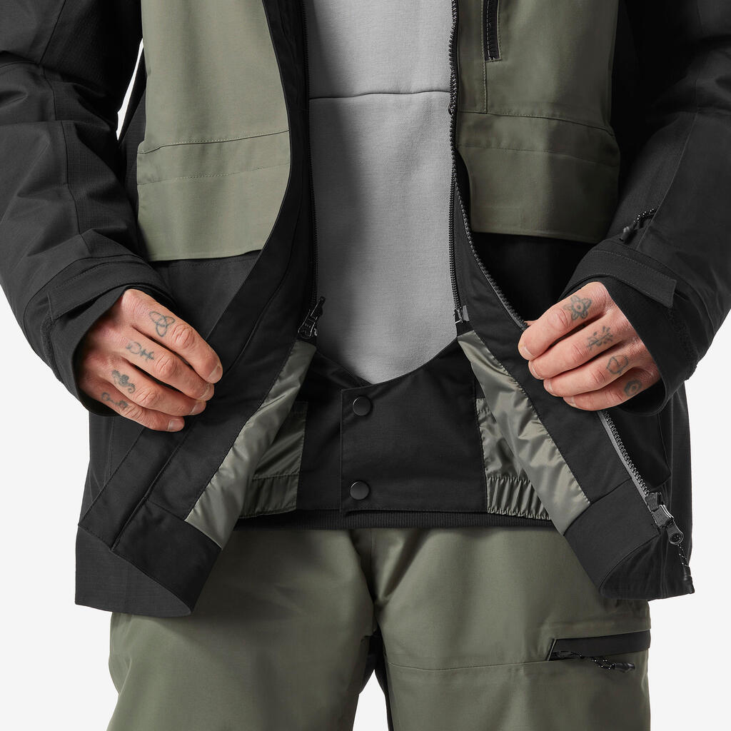 Men’s Warm and Durable Snowboard Jacket SNB 500 Ziprotect - Camel and Black