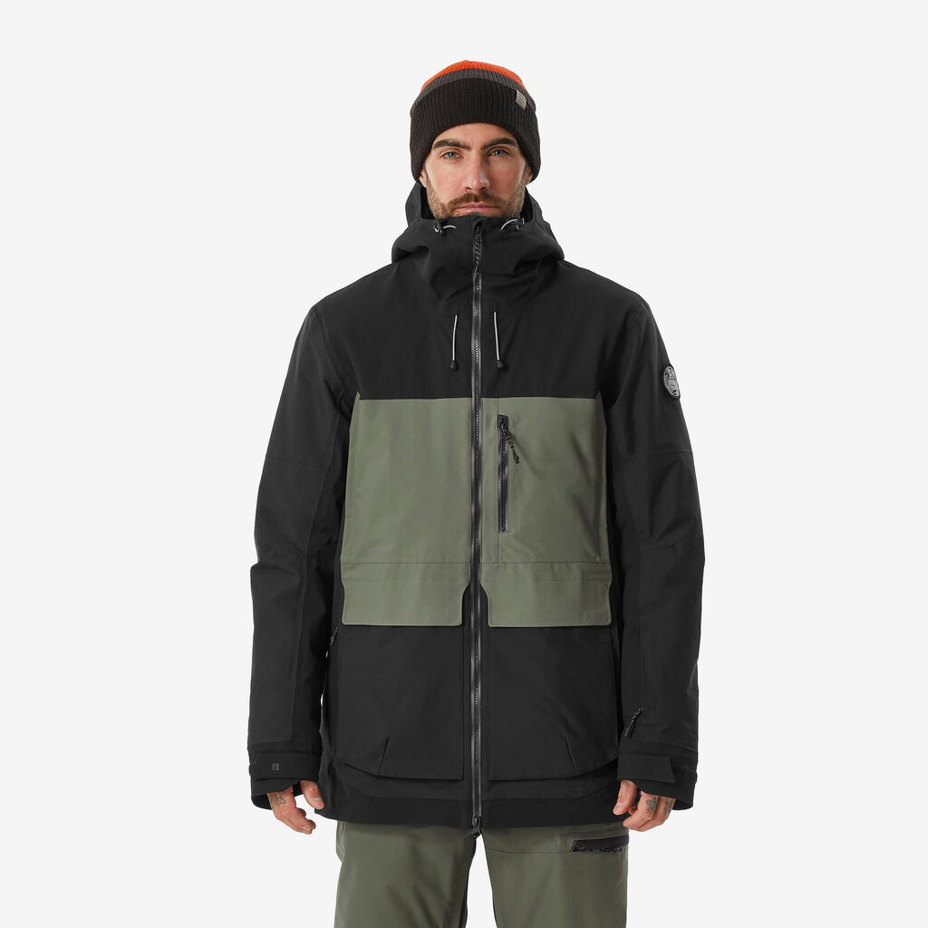 Men’s Warm and Durable Snowboard Jacket SNB 500 Ziprotect - Camel and Black