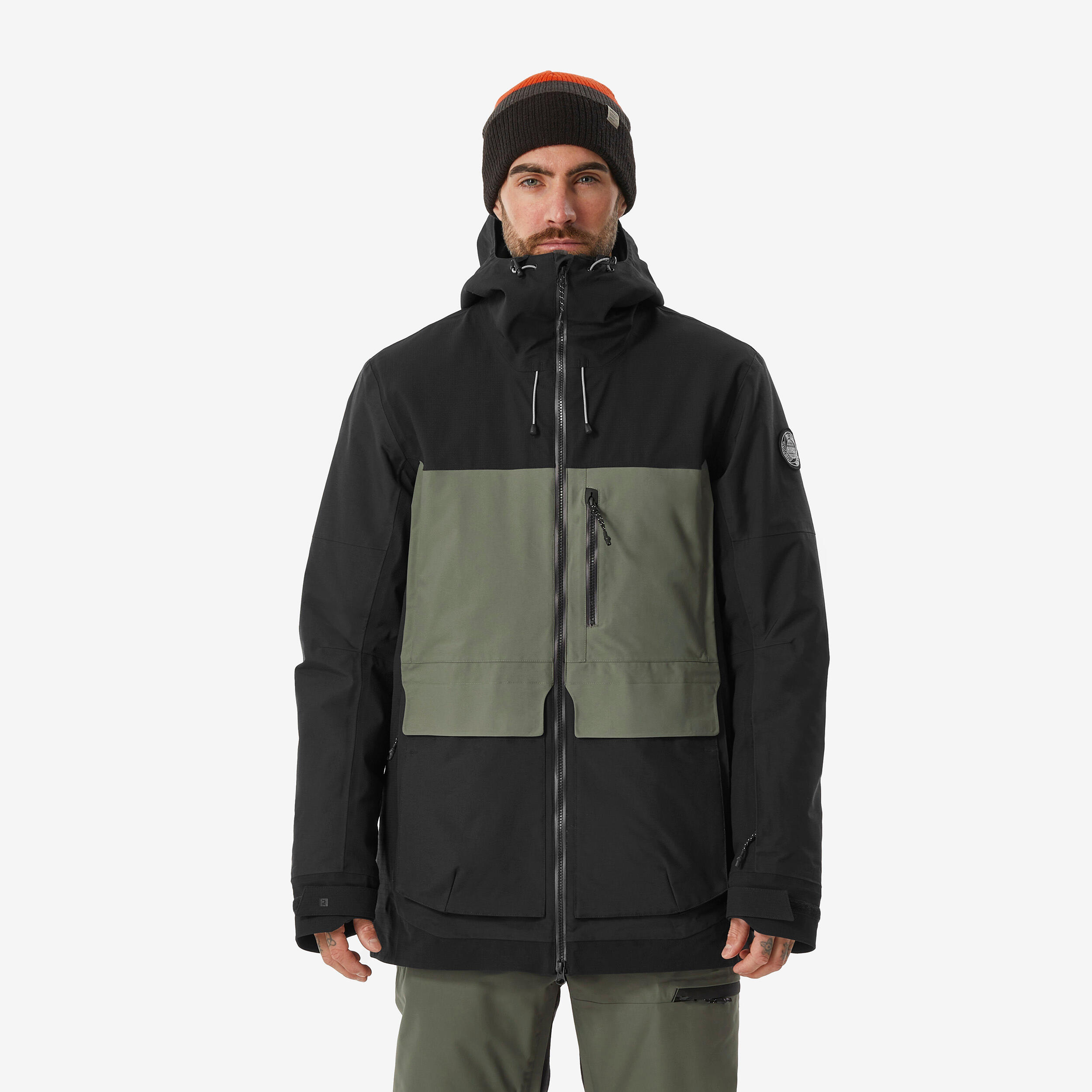 Men’s Warm, Durable Snowboard Jacket SNB 500 Ziprotect - Khaki and Black