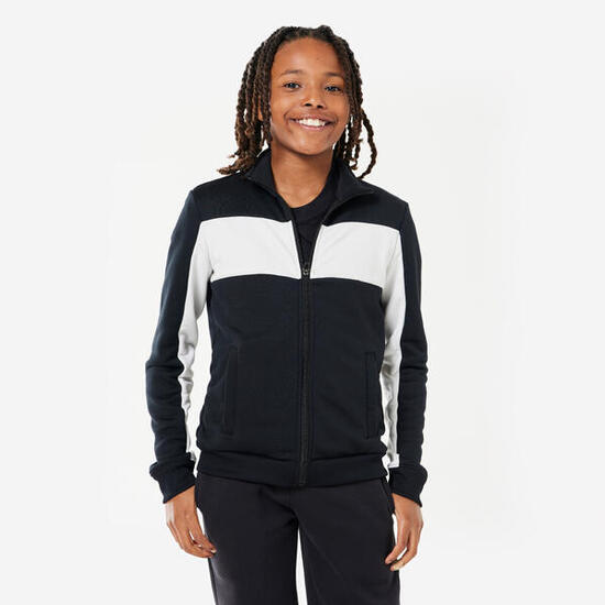 Felpa bambino ginnastica con zip traspirante nero-bianco