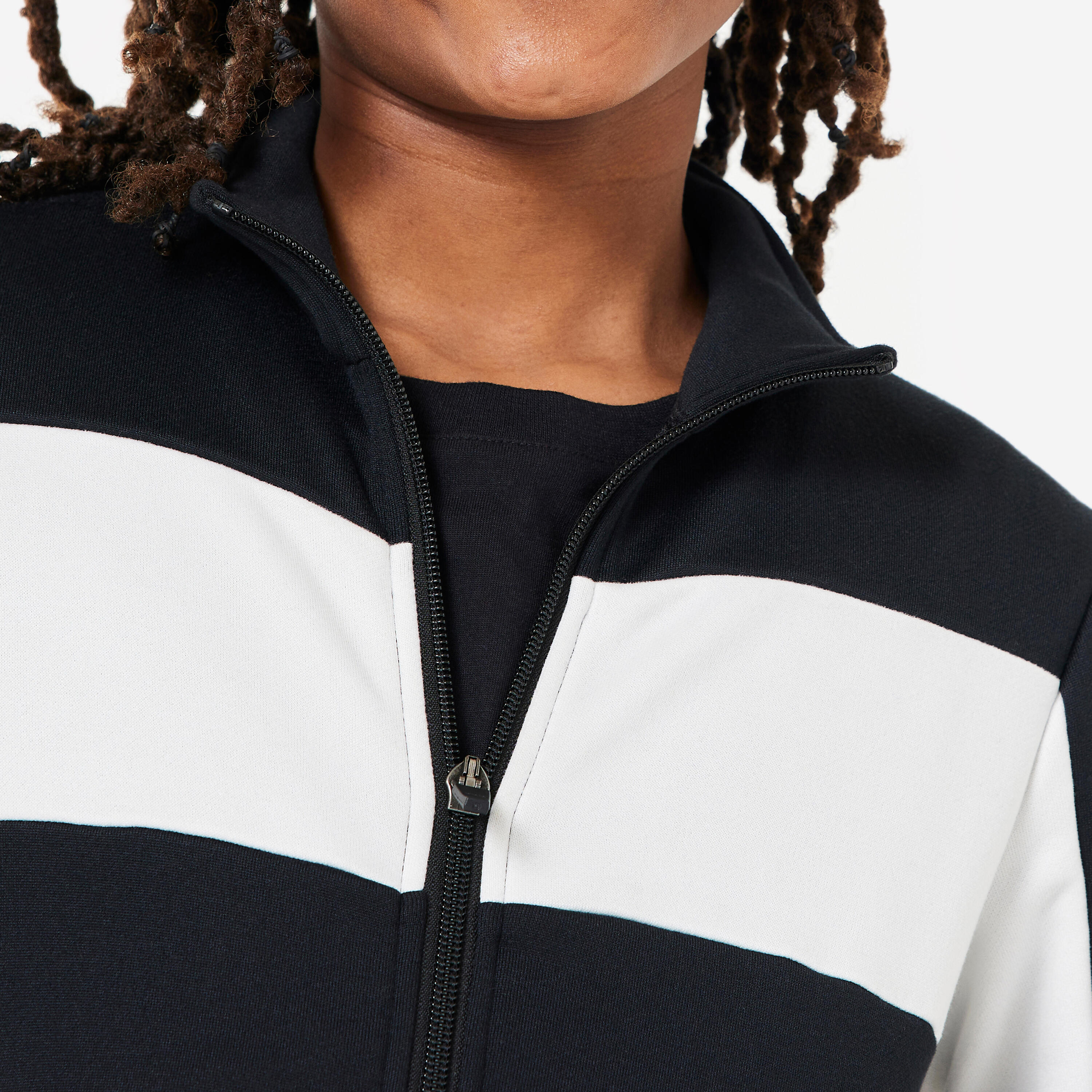 Felpa bambino ginnastica con zip traspirante nero-bianco 5/5