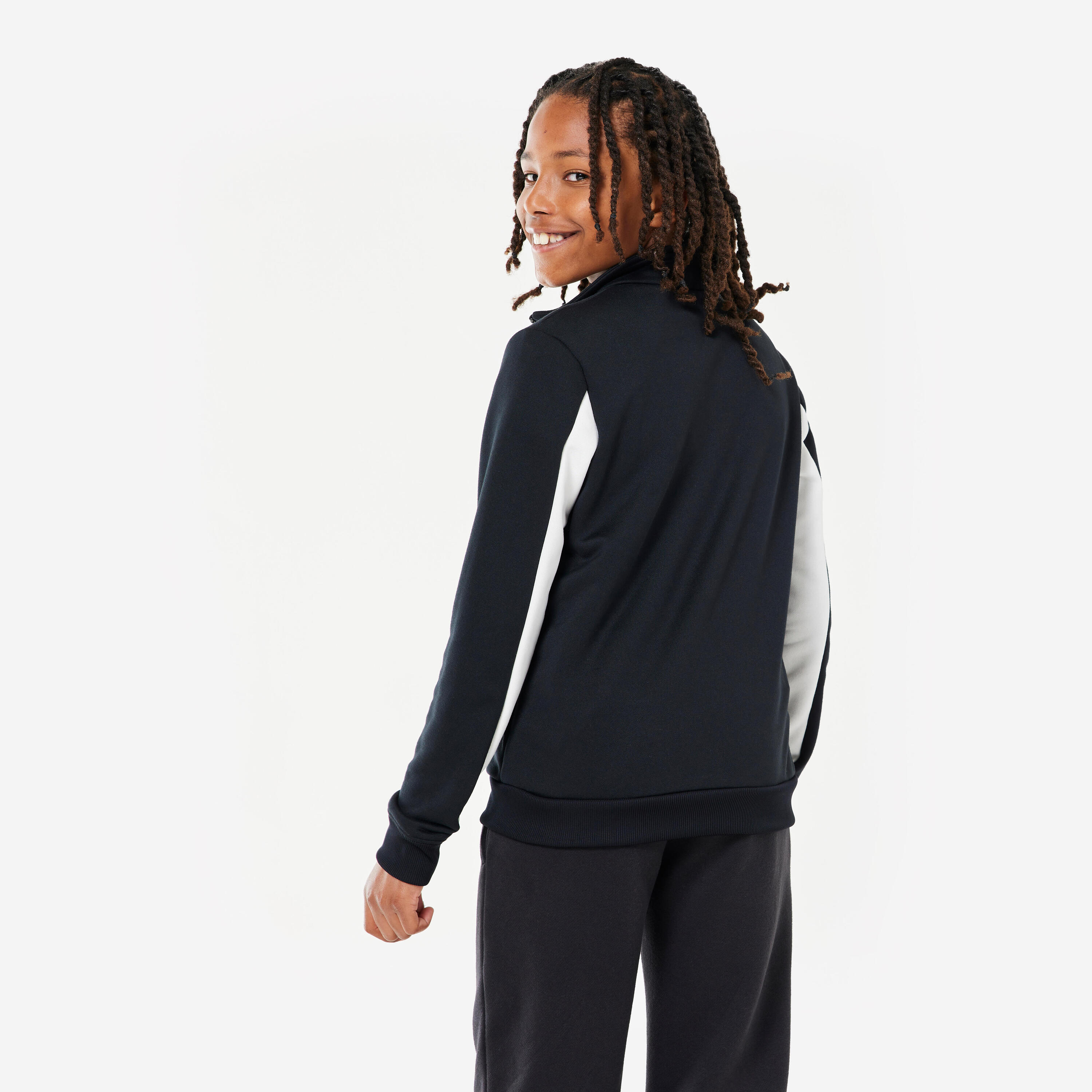 Felpa bambino ginnastica con zip traspirante nero-bianco 4/5