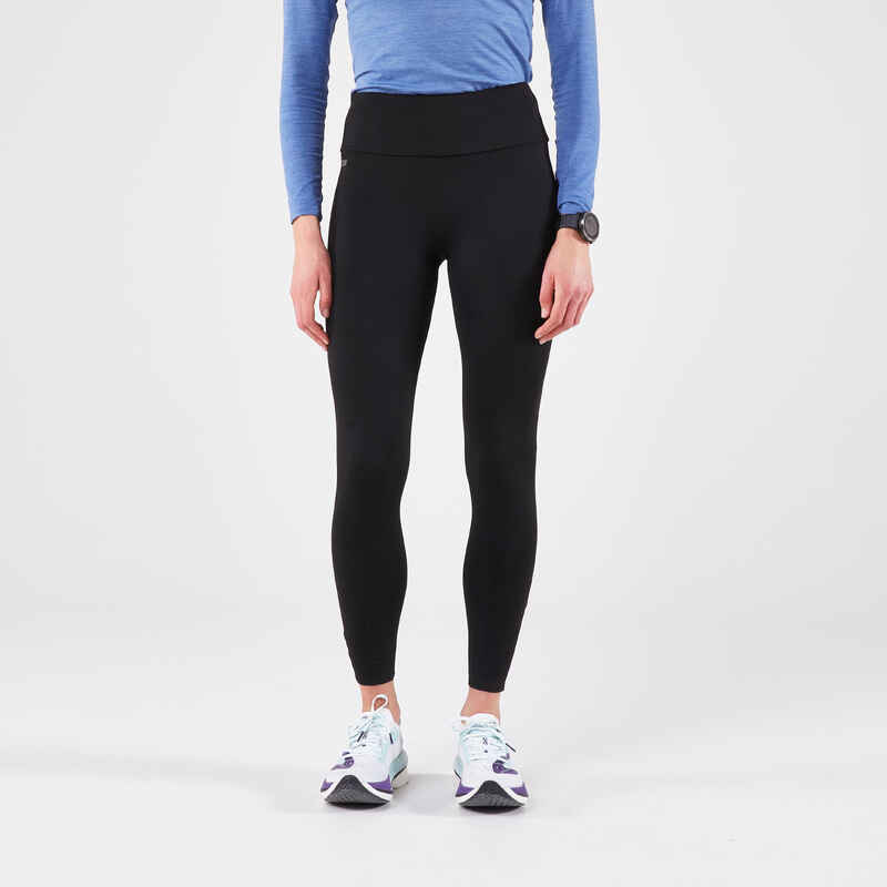 Women's warm running leggings-KIPRUN Run 100 Warm-Black